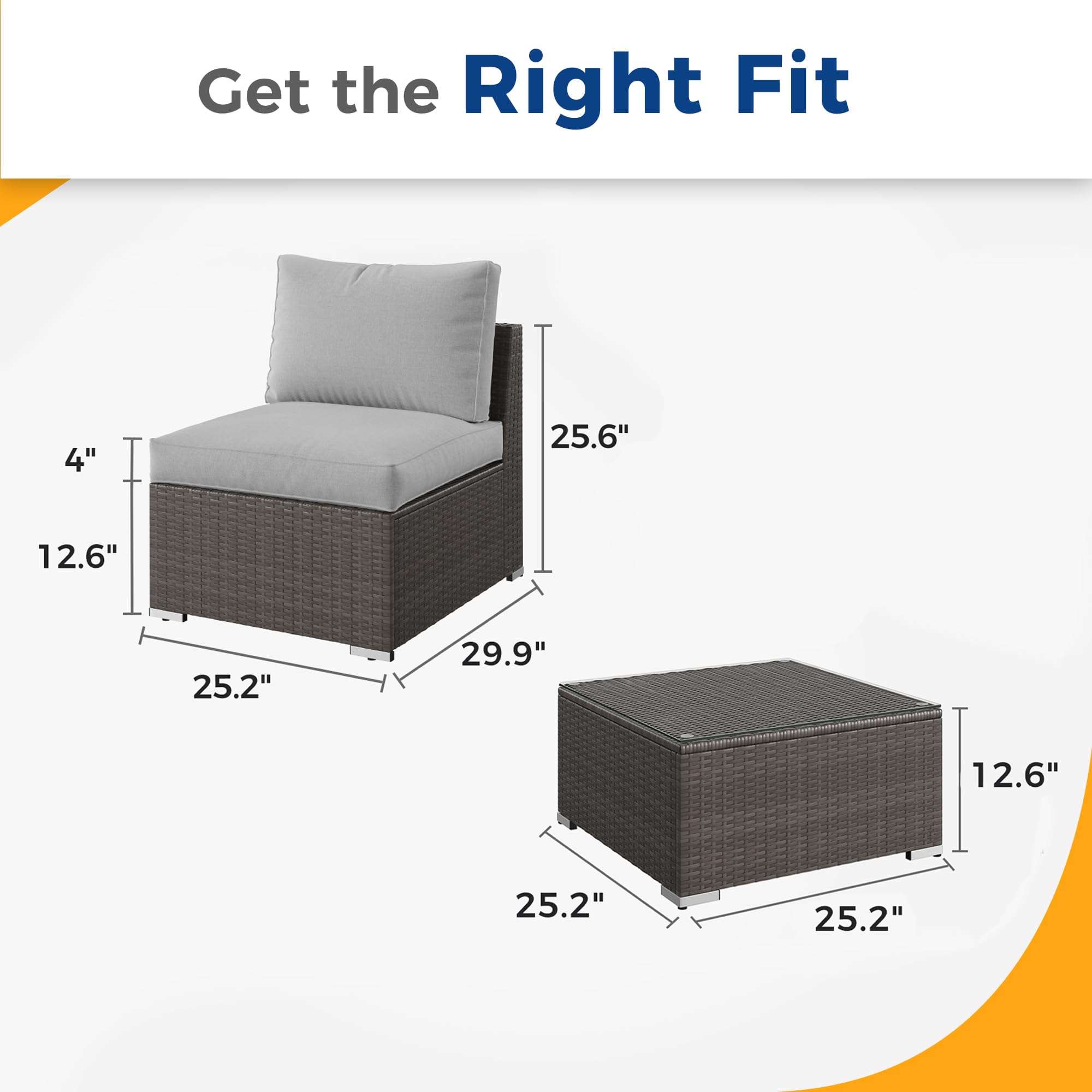 2-Piece Grey Wisteria Lane Outdoor Patio Furniture Set with Armless Sofa & Tempered Glass Table - Perfect for Garden, Backyard, Poolside & Patio Relaxation