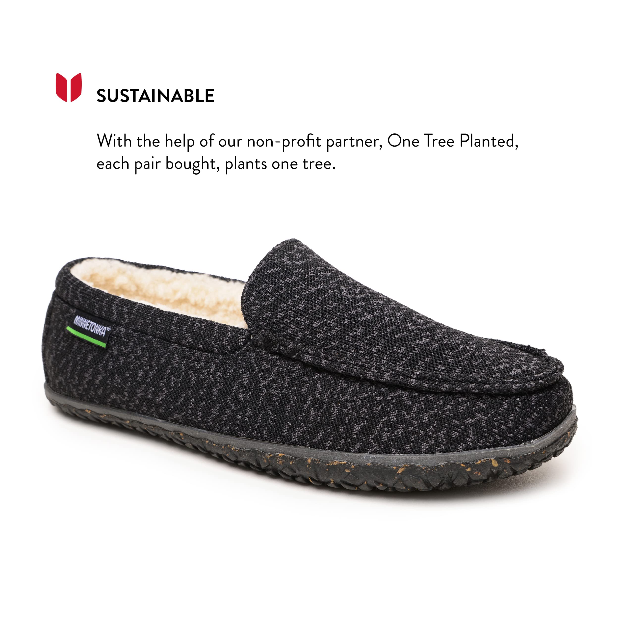 Minnetonka Men's Eco-Friendly Slip-On Loafers - Recycled Berber Lining, Removable Footbed, MinnTREAD Rice Husk Sole | Sustainable Casual Shoes for Work, Travel & Everyday Comfort