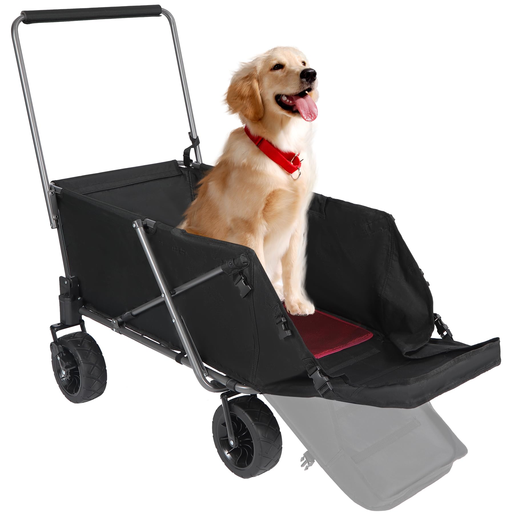 **REDCAMP Heavy Duty Folding Dog Wagon Cart - 220L Large Collapsible Utility Cart with Extendable Rear Tailgate for Pets, Sports & Shopping - Black | Perfect for Outdoor Adventures, Beach Trips & Grocery Hauling**