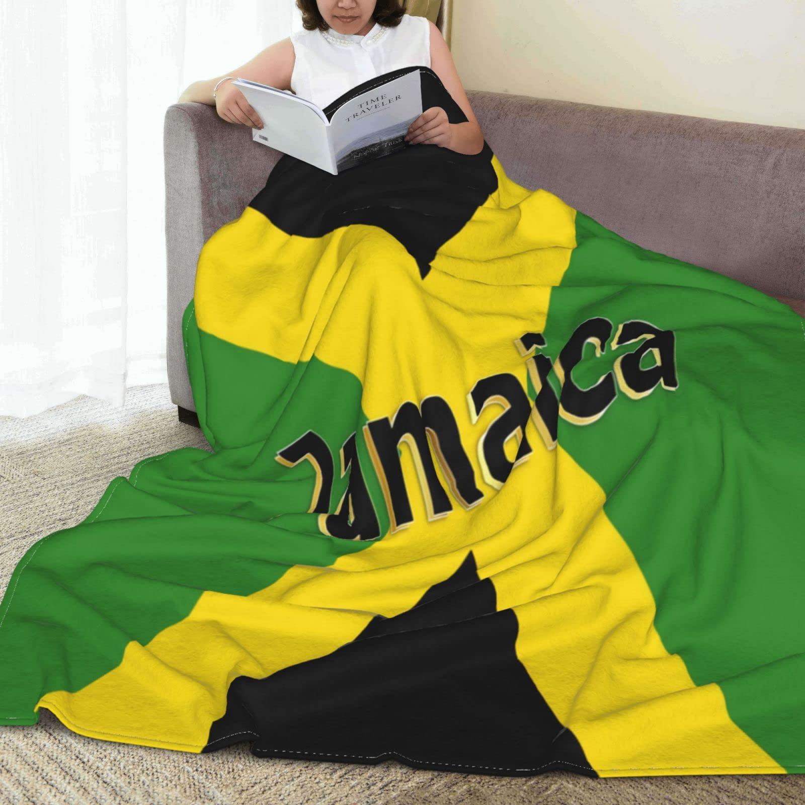 Retro Jamaican Flag Fleece Throw Blanket - Soft, Cozy & Warm 80