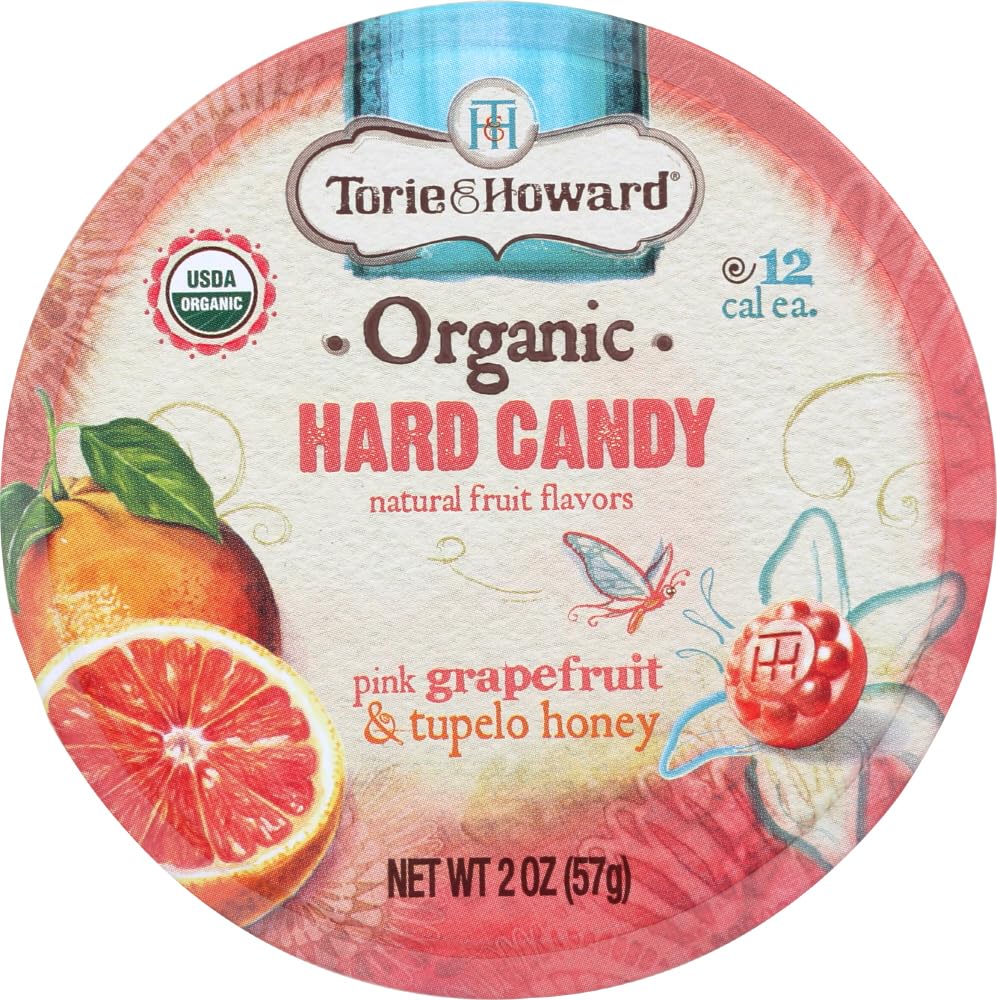 Torie & Howard Organic Hard Candy - Pink Grapefruit & Tupelo Honey Flavor, 2 oz (Pack of 2) | All-Natural Snacks for Office, Travel & Home | Vegan, Gluten-Free Treats