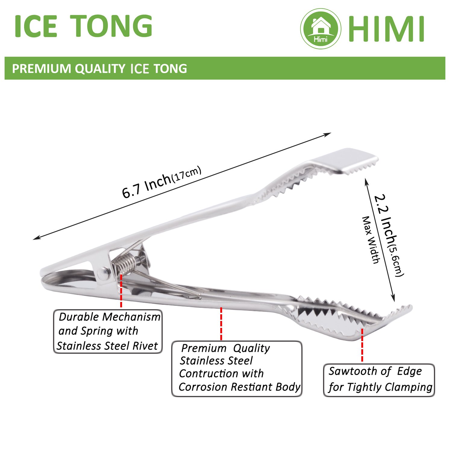 Premium 18/8 Stainless Steel Ice Tongs with Teeth - 6-3/4 Inch Ice Bucket Tongs for Sugar Cubes, Tea Party & Coffee Bar - Perfect for Cocktail Serving, Home Entertaining & Restaurant Use