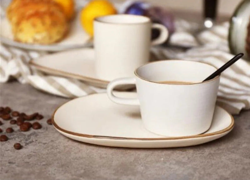 Premium Stoneware Cup and Saucer Set - Elegant Coffee & Tea Set for Home, Cafe, or Restaurant Use - Durable Ceramic Contour Design - Perfect for Espresso, Cappuccino, and Afternoon Tea