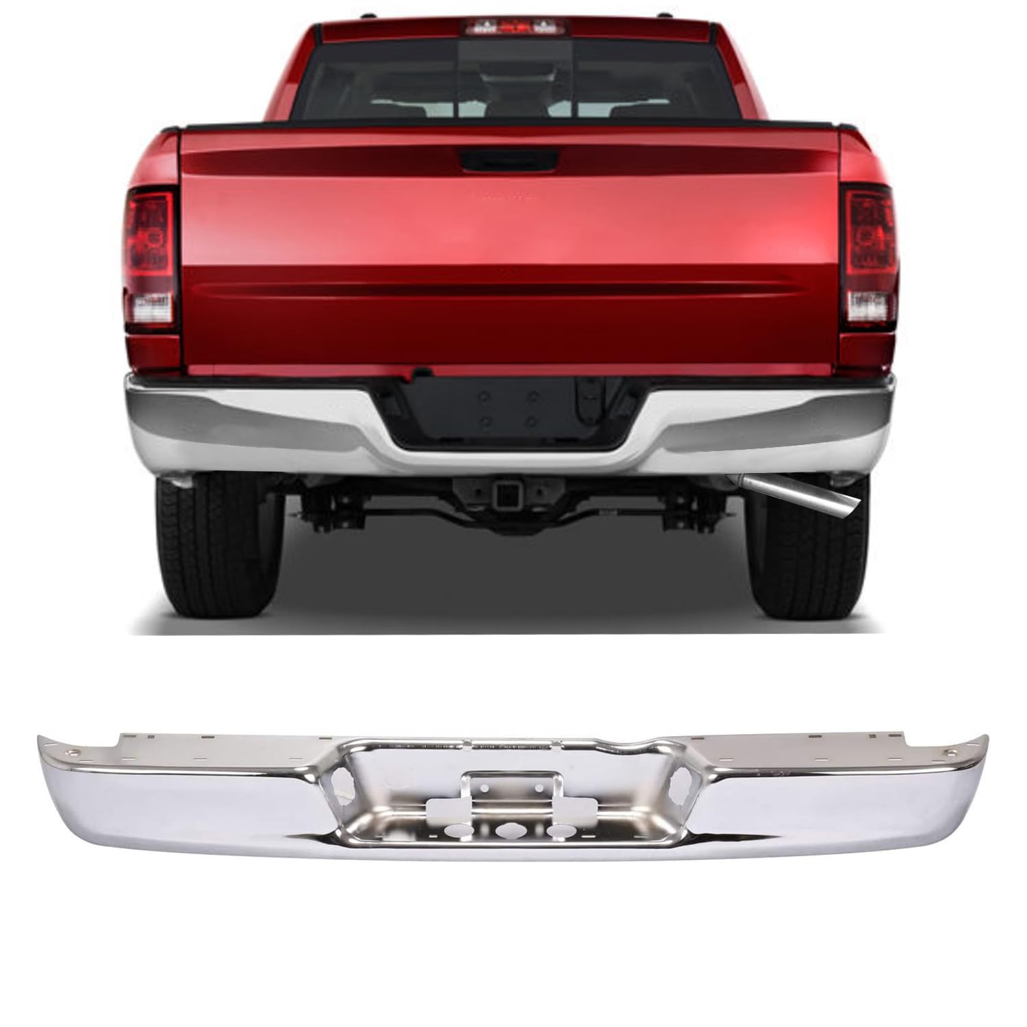 Chrome Rear Step Bumper Face Bar for 2002-2008 Dodge Ram 1500 & 2003-2009 Dodge Ram 2500/3500 - CH1102371 68004420AB - Perfect for Off-Roading, Towing & Truck Customization