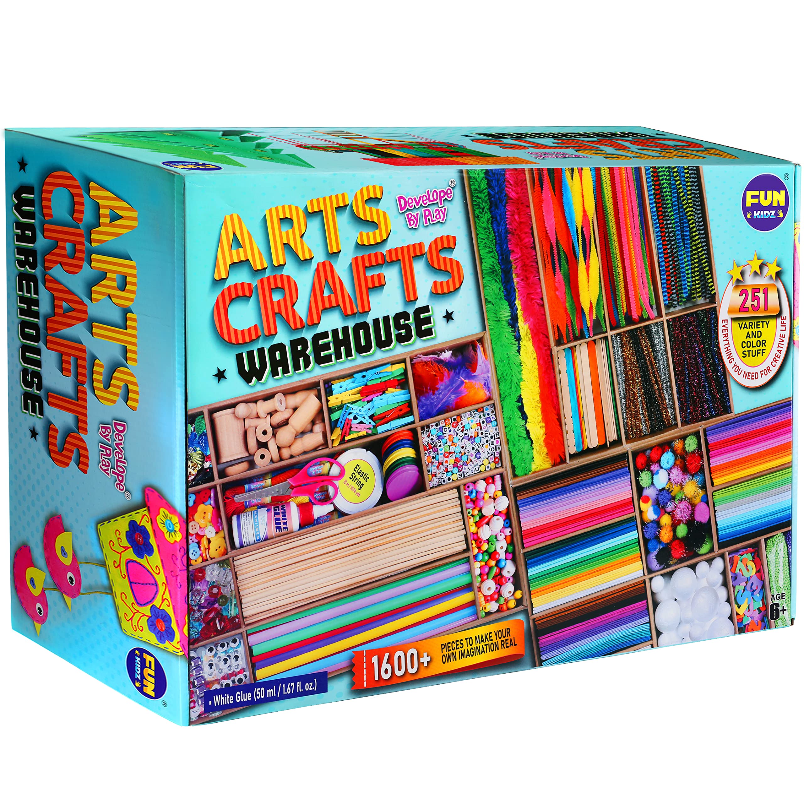 3 Layers Jumbo Arts and Crafts Supplies Warehouse - 1600+ Giant Craft Materials Kit for Kids 6-12, Biggest Chest Box 17.91Wx12.4L - Creative Toys Birthday Gift for Preschool Girls and Boys - Perfect for DIY Projects, Classroom Activities & Party Favors