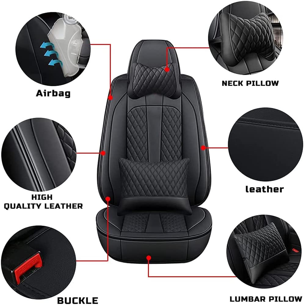 Luxury PU Leather Front Seat Covers with Headrest & Backrest Cushions for Ford Maverick - Comfortable, Stylish Black Car Seat Protectors for Daily Commute & Road Trips