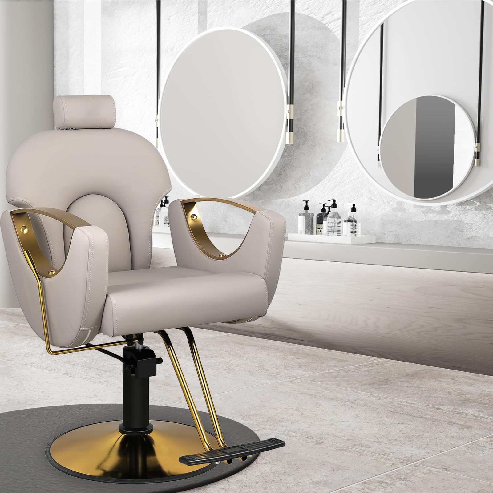 Professional Gray Salon Chair for Hair Stylists & Barbers - Hydraulic Pump, 360° Rotation, 130° Recline - Perfect for Home & Commercial Use - Ideal for Haircuts, Styling & Barber Services