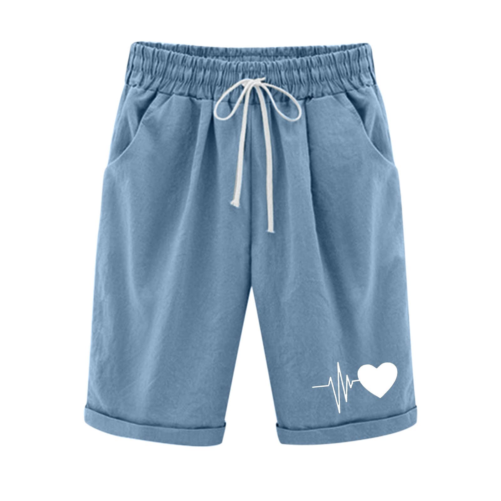 Women's High Waisted Gym Shorts - Summer Print Cotton Linen Athletic Shorts for Yoga, Running & Workout - Plus Size Activewear for Women - Perfect for Gym, Jogging & Casual Wear