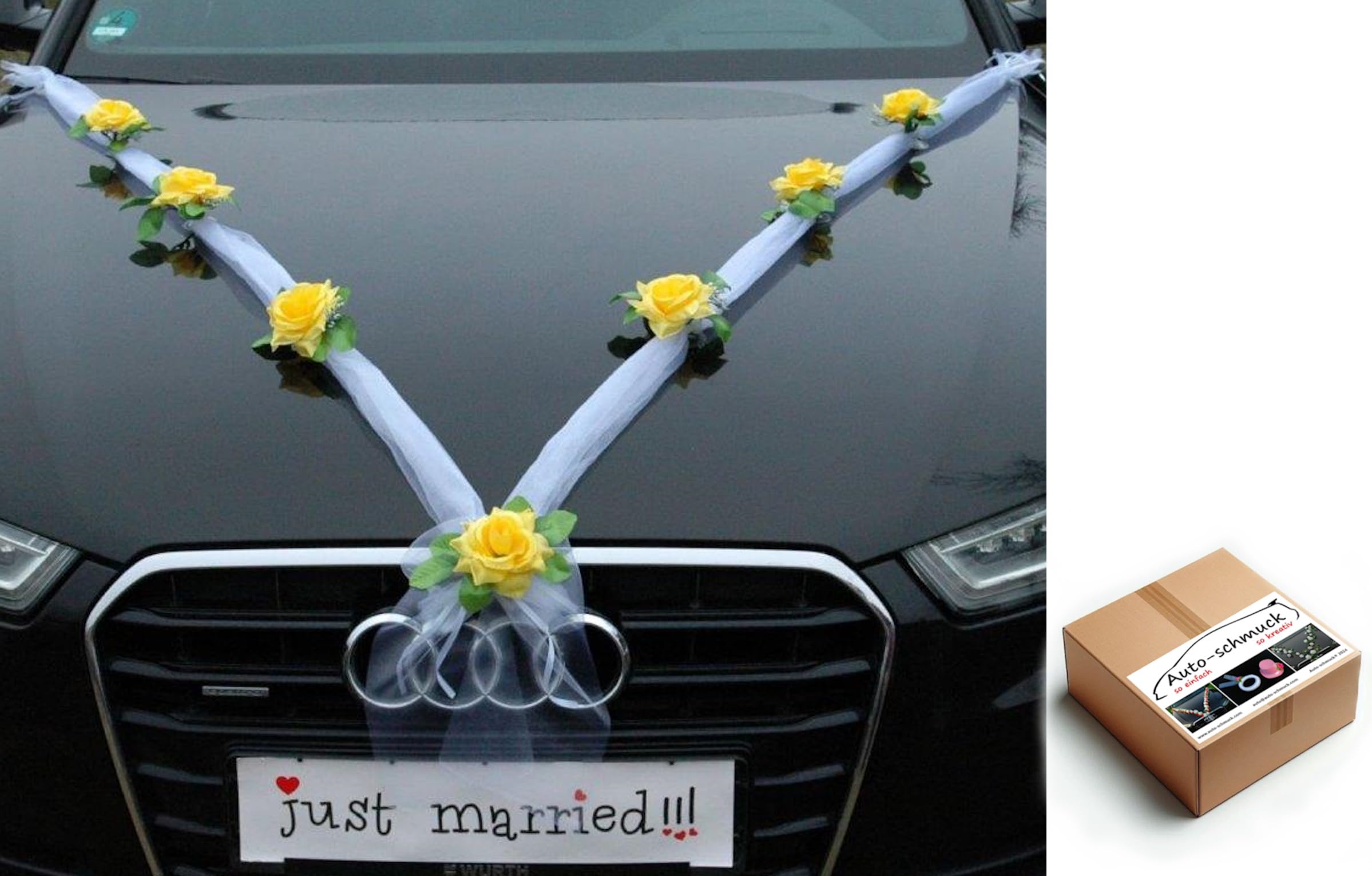 Elegant Organza M Car Jewelry - Bridal Couple Rose Decor for Wedding Cars (Yellow/White) - Perfect for Wedding Day Decorations & Romantic Getaways