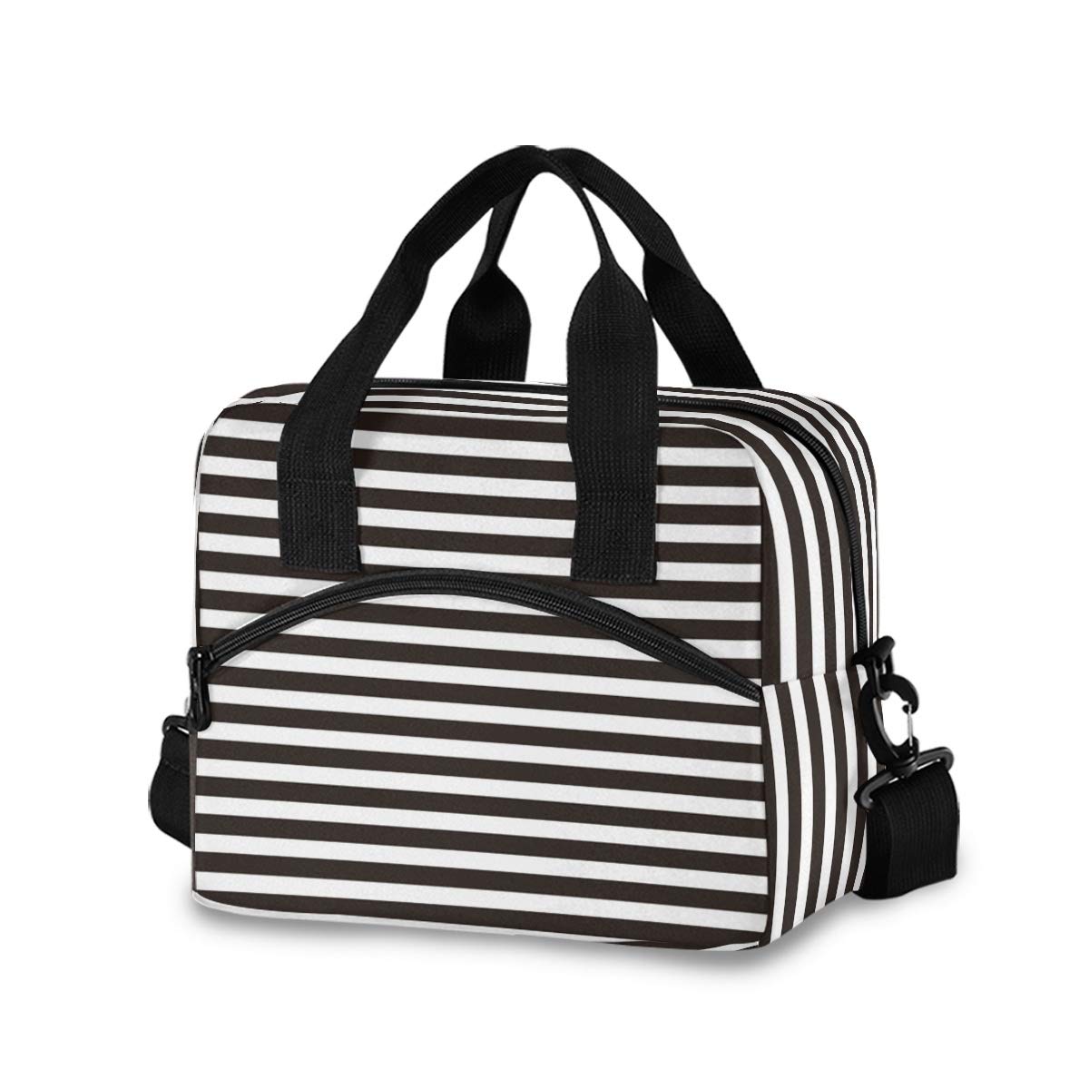 Insulated Lunch Bag - Reusable Cooler Tote for School, Work & Outdoor | Thermal Lunch Box for Women, Men & Kids | Leakproof Food Container Organizer | Black & White Stripe Design | Perfect for Picnics, Hiking & Office Lunch