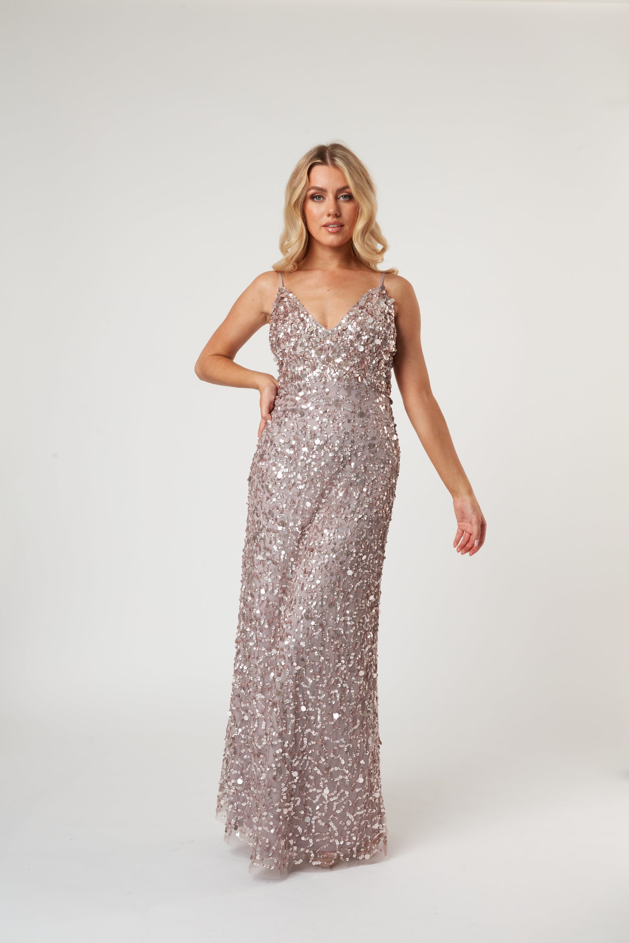 Elegant Betty Beaded Champagne Maxi Dress for Women - Perfect for Weddings, Evening Parties & Special Occasions