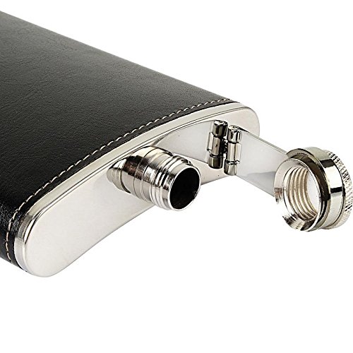 Premium 8 Oz (230ml) Stainless Steel Hip Flask with Stitched Black Leather & Gold Lettering - Perfect for Whiskey, Bourbon & Liquor Storage - Great for Travel, Camping & Gifts