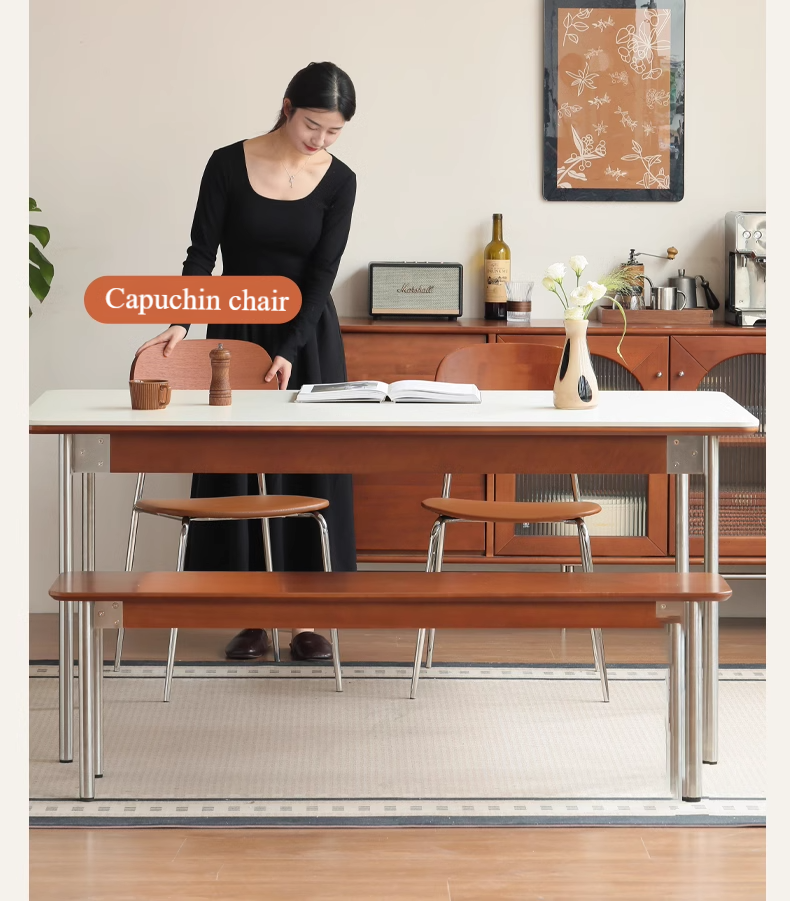 Modern Poplar Solid Wood Bauhaus Dining Table - Minimalist Scandinavian Style for Small Spaces - Perfect for Apartments, Breakfast Nooks & Cozy Dining Areas
