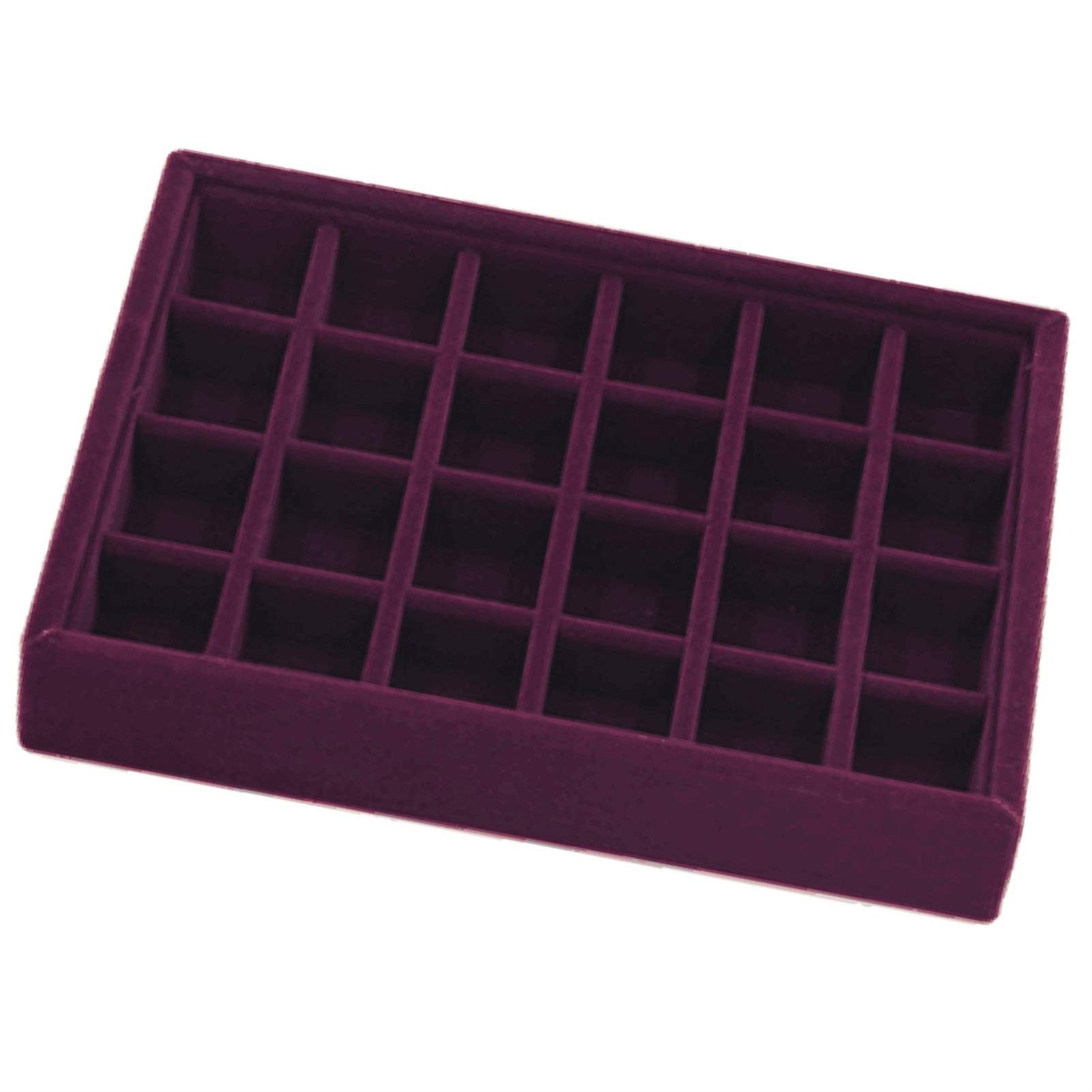 Elegant Purple Velvet Jewelry Organizer Tray - Stackable Jewelry Display Case with 24 Grids for Necklace, Ring & Earring Storage | Perfect for Dresser Top, Vanity & Travel Jewelry Organization