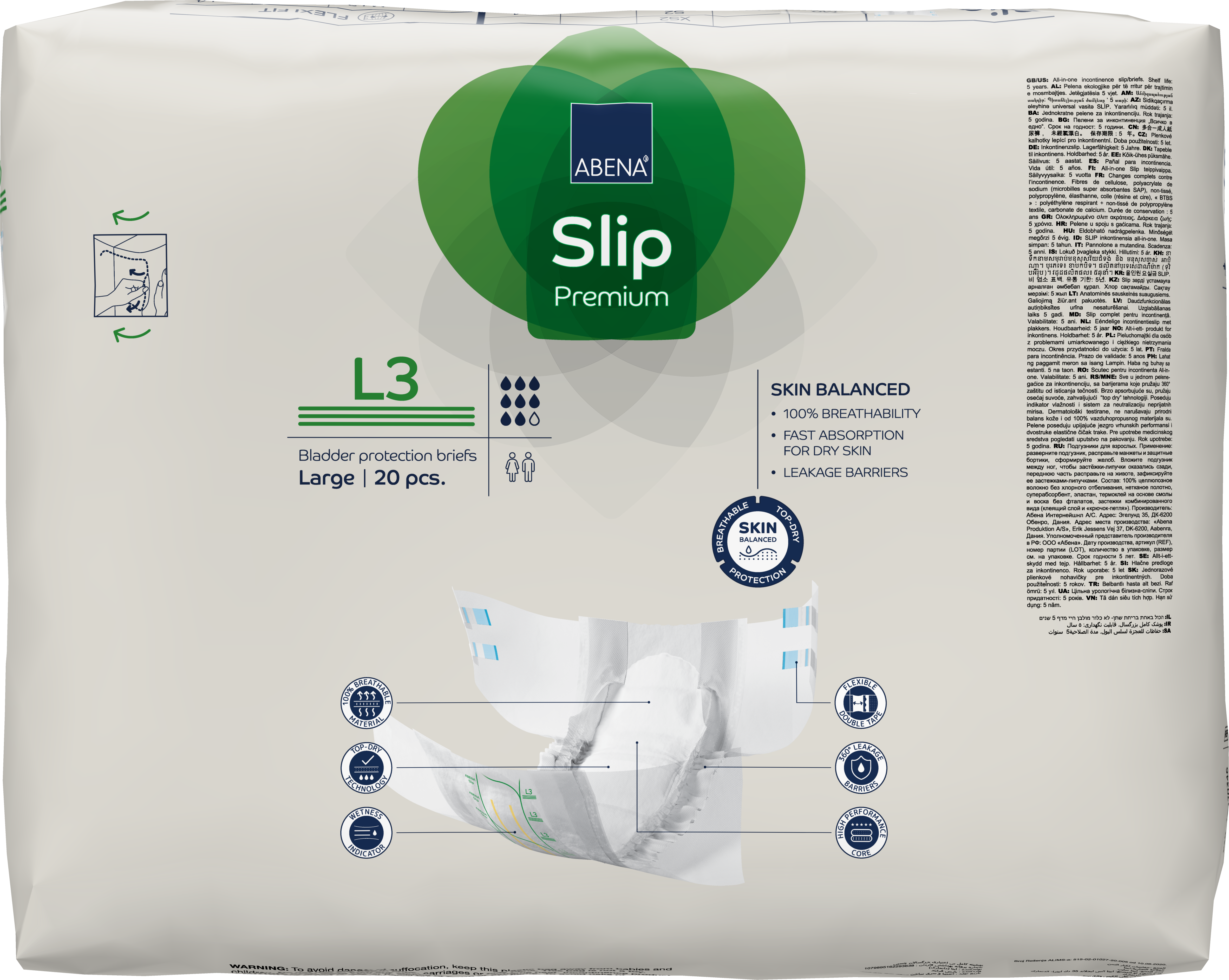 Abena Slip Premium Incontinence Briefs for Adults - Super Absorbent Diapers for Overnight Protection & Heavy Leakage - Ideal for Elderly Care, Post-Surgery & Bedridden Patients