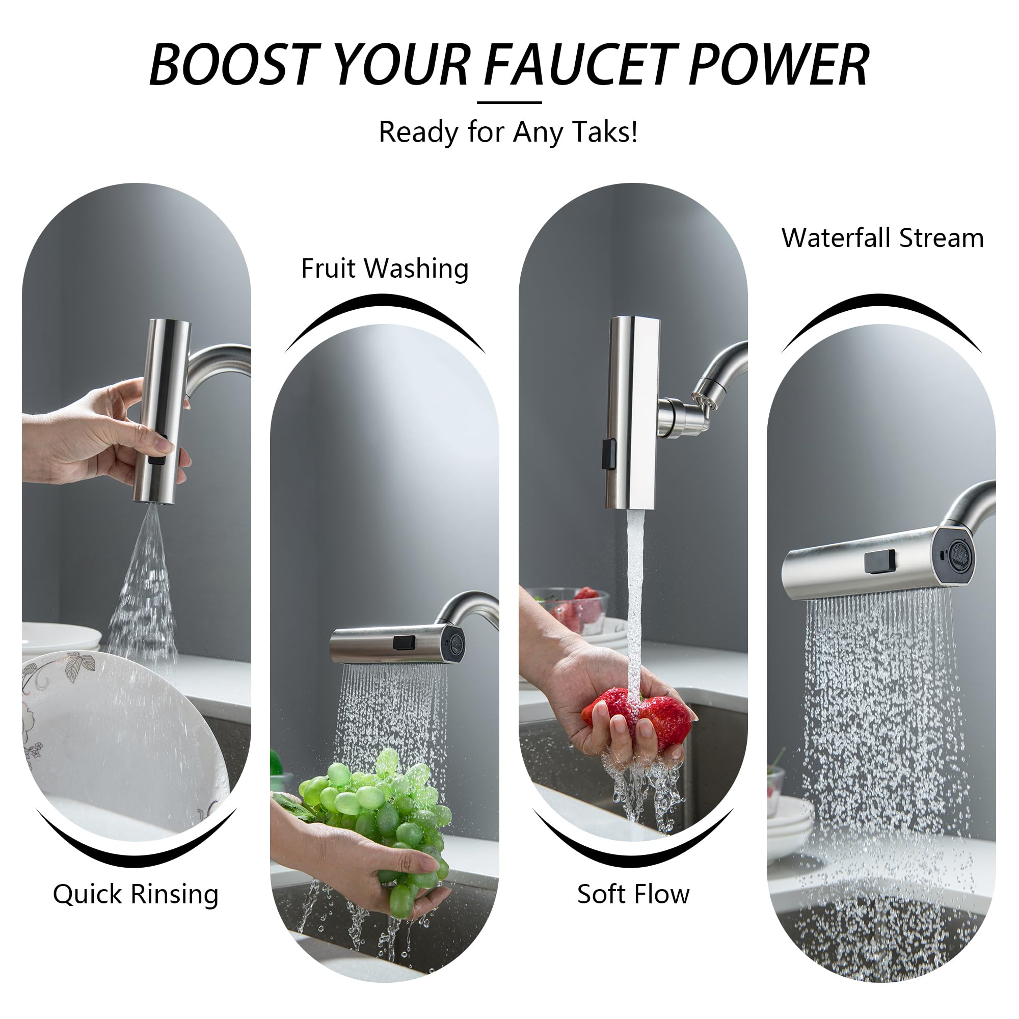 Universal Kitchen Faucet Head Replacement - 360° Swivel Faucet Extender for Sink, Brushed Nickel Finish | Perfect for Washing Dishes, Filling Pots & Cleaning Vegetables