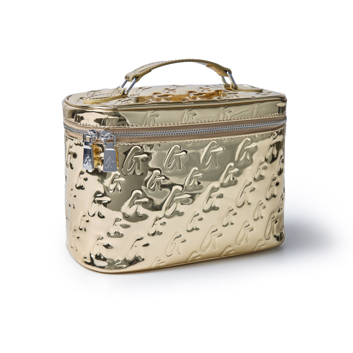 Large Metallic Monogram Toiletry Bag in Gold - Travel Cosmetic Organizer for Women & Men, Perfect for Vacation, Gym, and Weekend Getaways