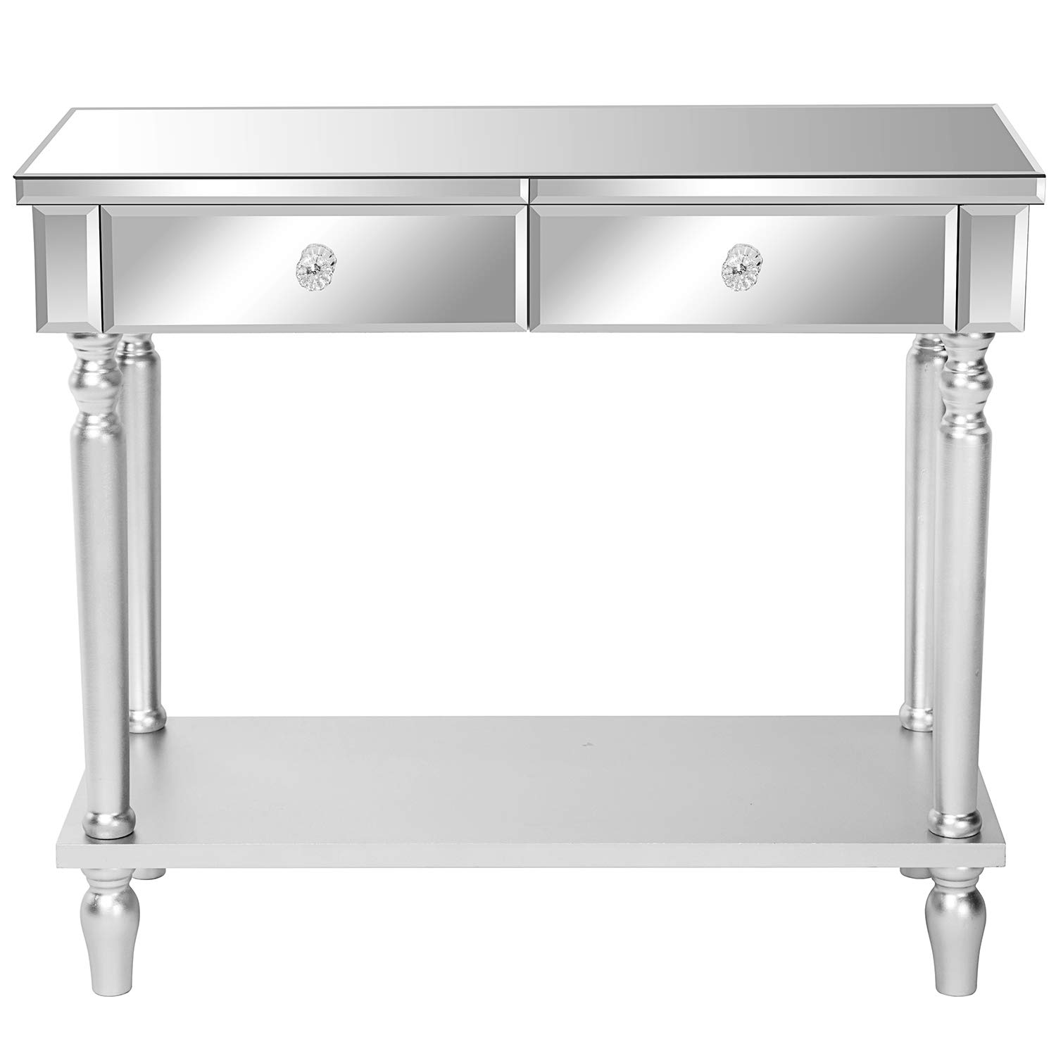 Modern Mirrored Vanity Table with Drawers - Contemporary Dressing Desk for Makeup & Jewelry Organization - Elegant Entryway Console, Bedside Nightstand or Home Office Desk - Perfect for Bedroom, Bathroom & Living Room Decor