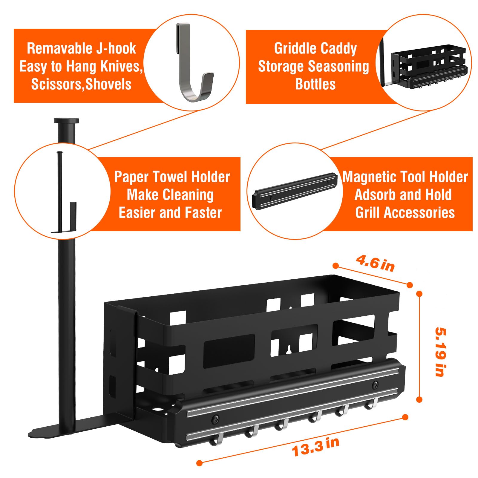 Blackstone Griddle Caddy - Magnetic Tool Organizer & Paper Towel Holder for Blackstone Griddles | Space Saving No Drill Accessories | Perfect for Outdoor Cooking, BBQs & Camping