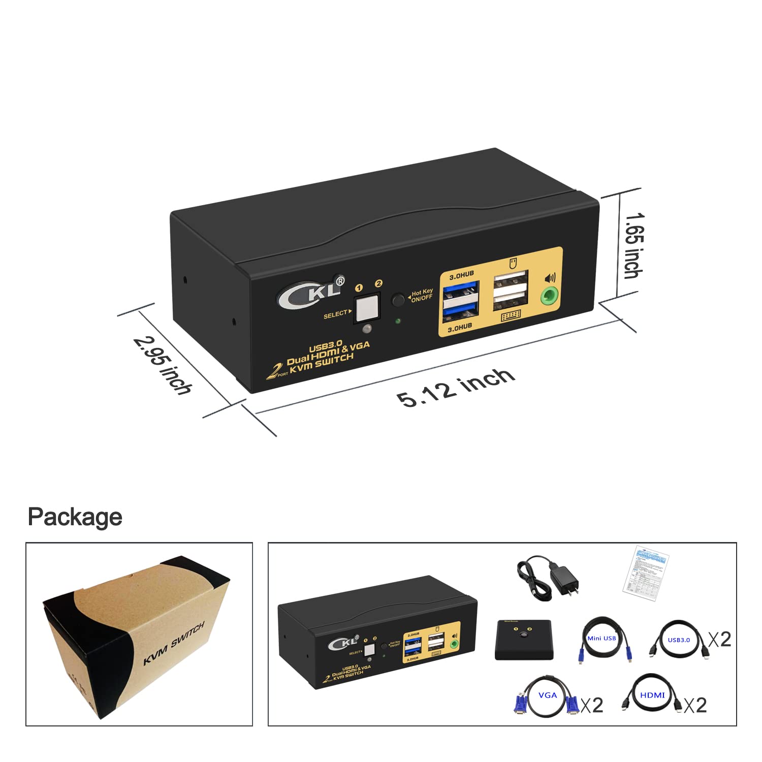 4K@60Hz HDMI KVM Switch with USB 3.0 - 2 Port Dual Monitor Support for 2 Computers (HDMI/VGA) - Perfect for Home Office, Gaming & Multi-Tasking Workstations