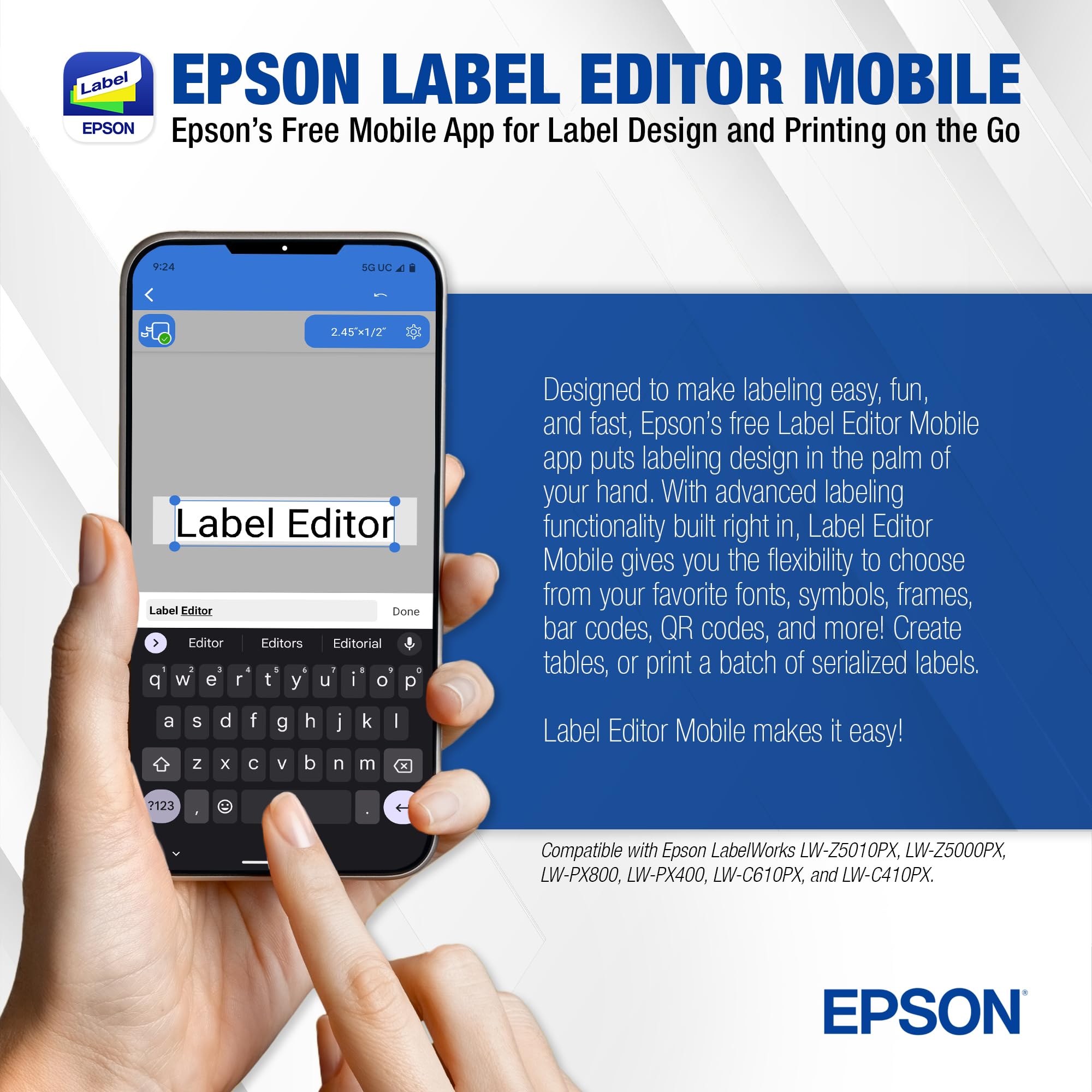 Epson LW-Z5010PX Industrial Label Printer Kit - High-Speed Desktop Label Maker with PX 147' Bulk Rolls & Accessories for Warehouse, Office, and Retail Organization