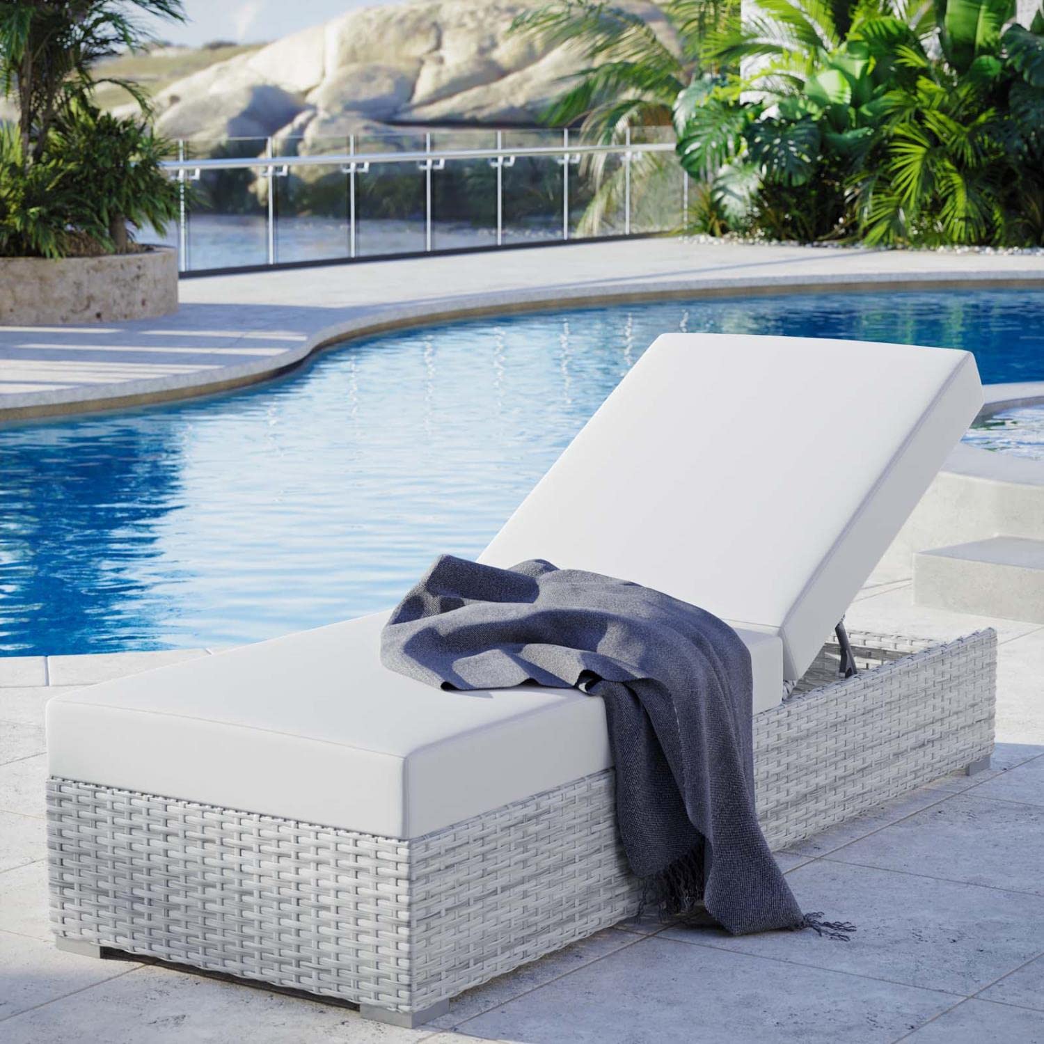 Modway Convene Outdoor Patio Chaise Lounge Chair - Light Gray White - 82.5