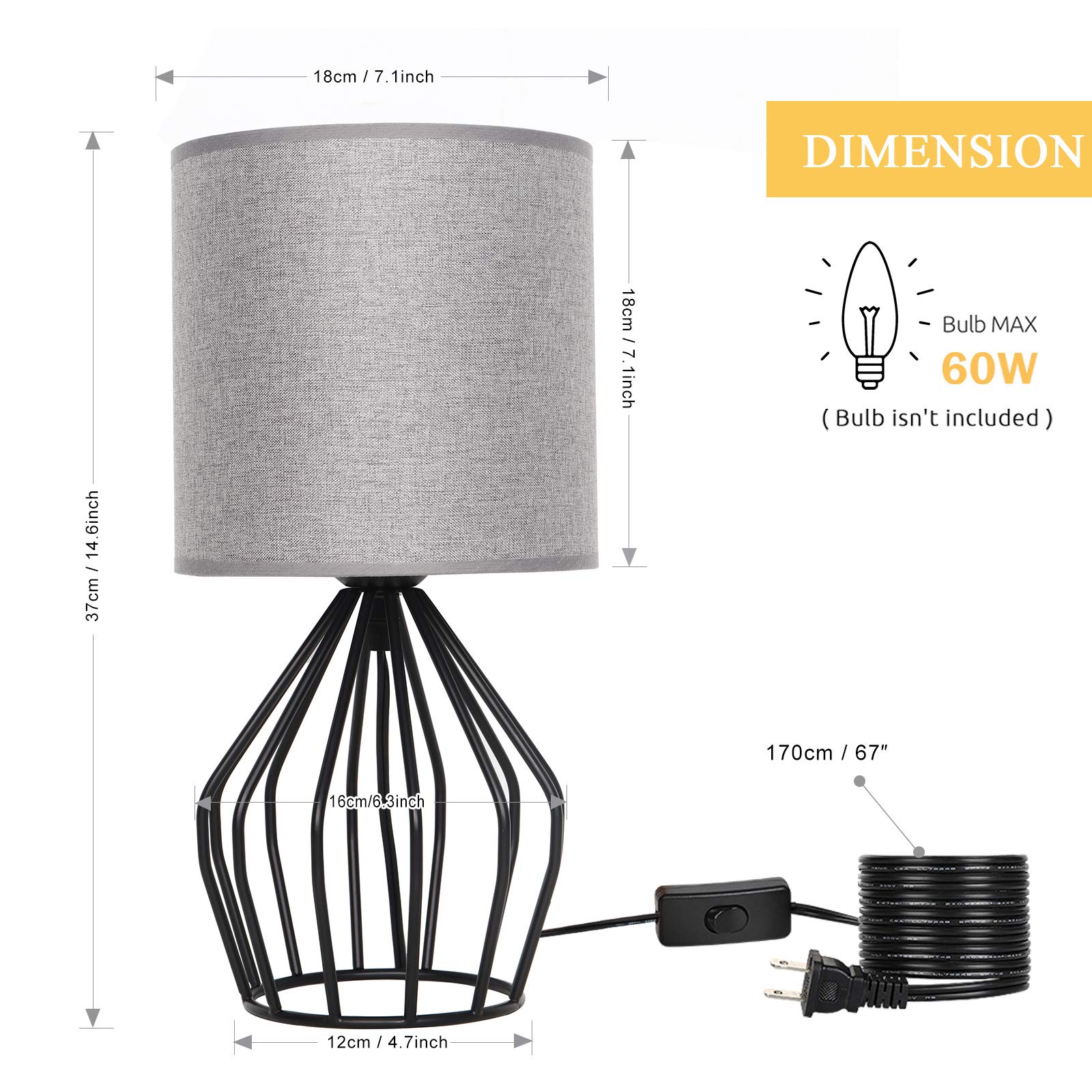 HAITRAL Farmhouse Table Lamp - Small Nightstand Lamp for Bedroom, Black Metal Cage Table Lamp with Hollowed Out Base for Living Room, Dorm, Office - Perfect for Cozy Reading Nook, Home Office Lighting and Bedside Ambience