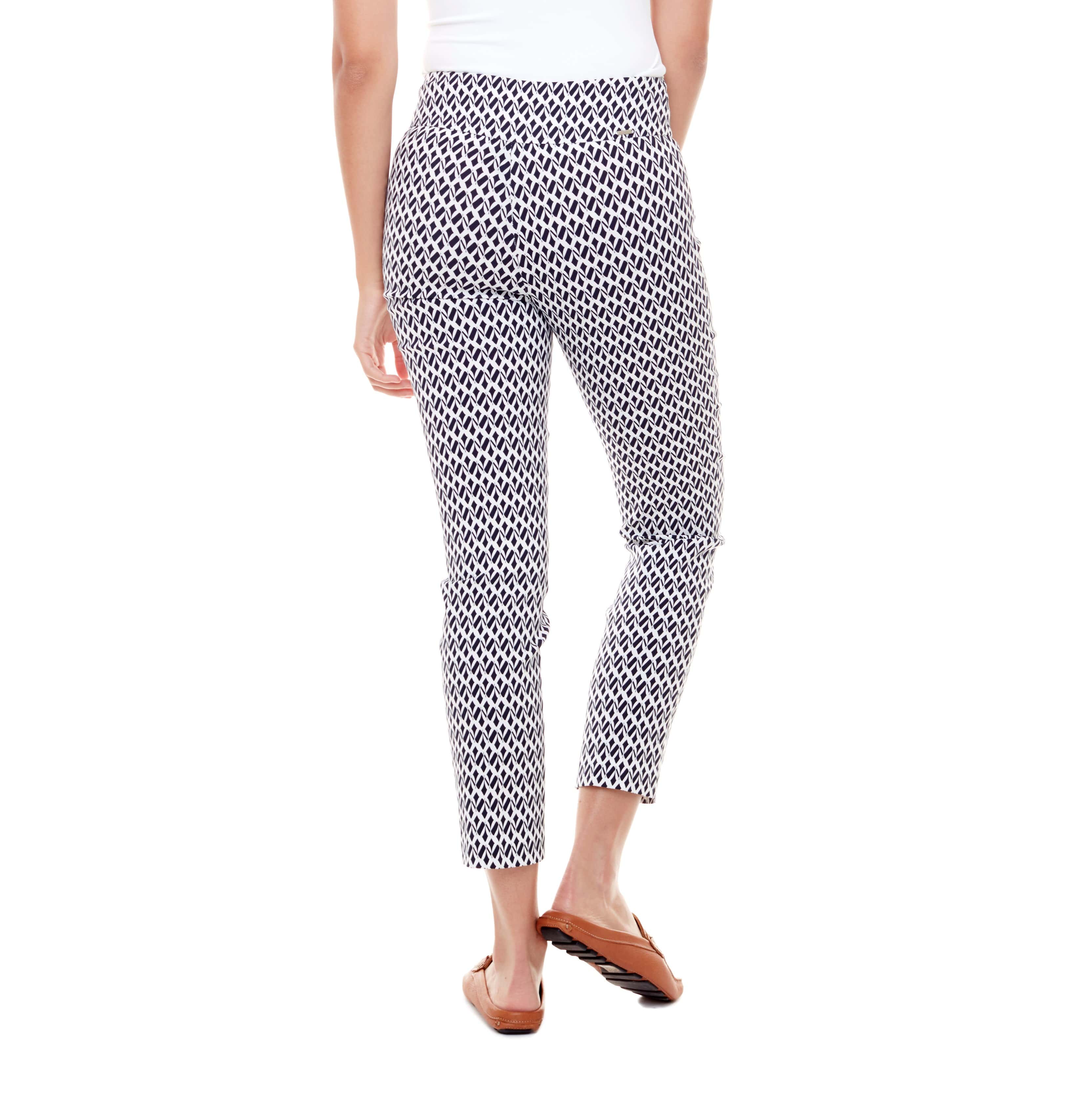 Abstract Diamond Print Ankle Pants for Women - Trendy High Waisted Stretchy Work Pants for Office, Business Casual & Night Out
