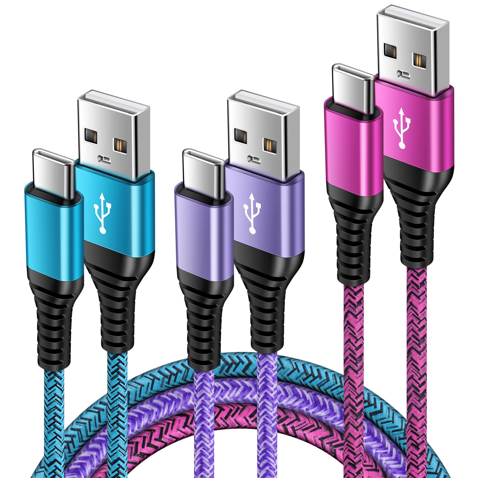 3-Pack USB C Fast Charging Cable for Samsung Galaxy S25/S24/S23/S22/S21/S20/S10 & A-Series (A12/A13/A14/A22/A33/A54) - 3FT+3FT+6FT Durable Type C Charger Cord - Also Compatible with Huawei P30/P20 Lite - Perfect for Home, Office & Travel Charging
