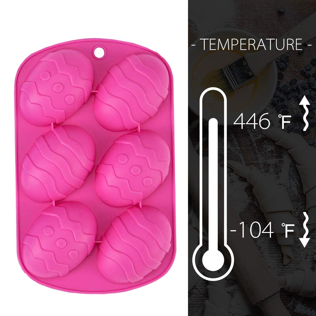 2 Pack Easter Egg Silicone Cake Molds - 6 Cavity Chocolate Candy Molds for DIY Baking, Jelly, Fondant - Perfect for Easter Treats, Holiday Desserts & Party Favors