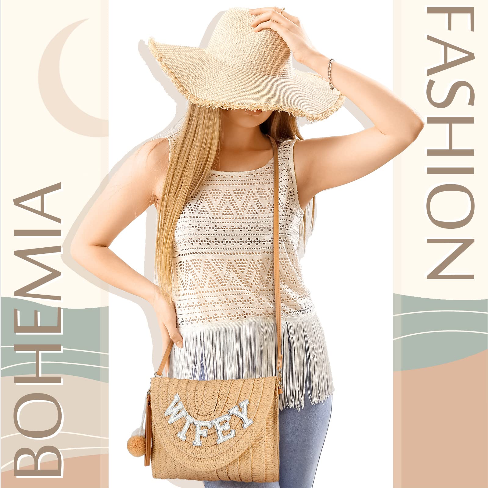 Pinkunn Women's Straw Shoulder Bag with Pearl Rhinestone - Elegant Clutch for Wedding, Bridal Shower, Summer Beach & Vacation - Perfect Gift for Bride