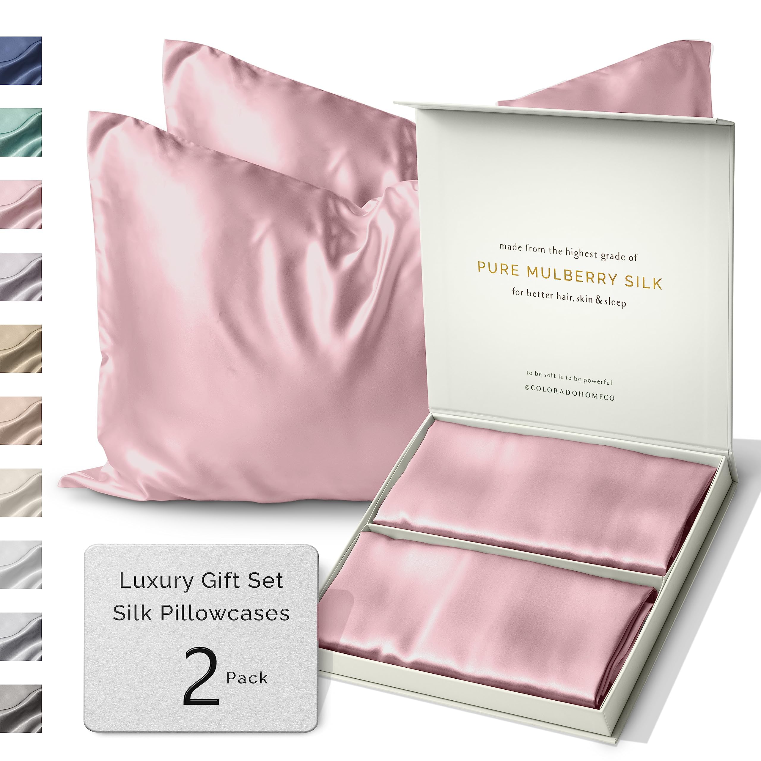SUNDAYSILKS™ 2 Pack 22 Momme Mulberry Silk Pillowcases - 100% Pure Silk with Zipper Closure for Women (Queen/King Size, Pink Quartz) | Luxury Bedding for Hair & Skin Care, Perfect Gift for Wedding & Birthday