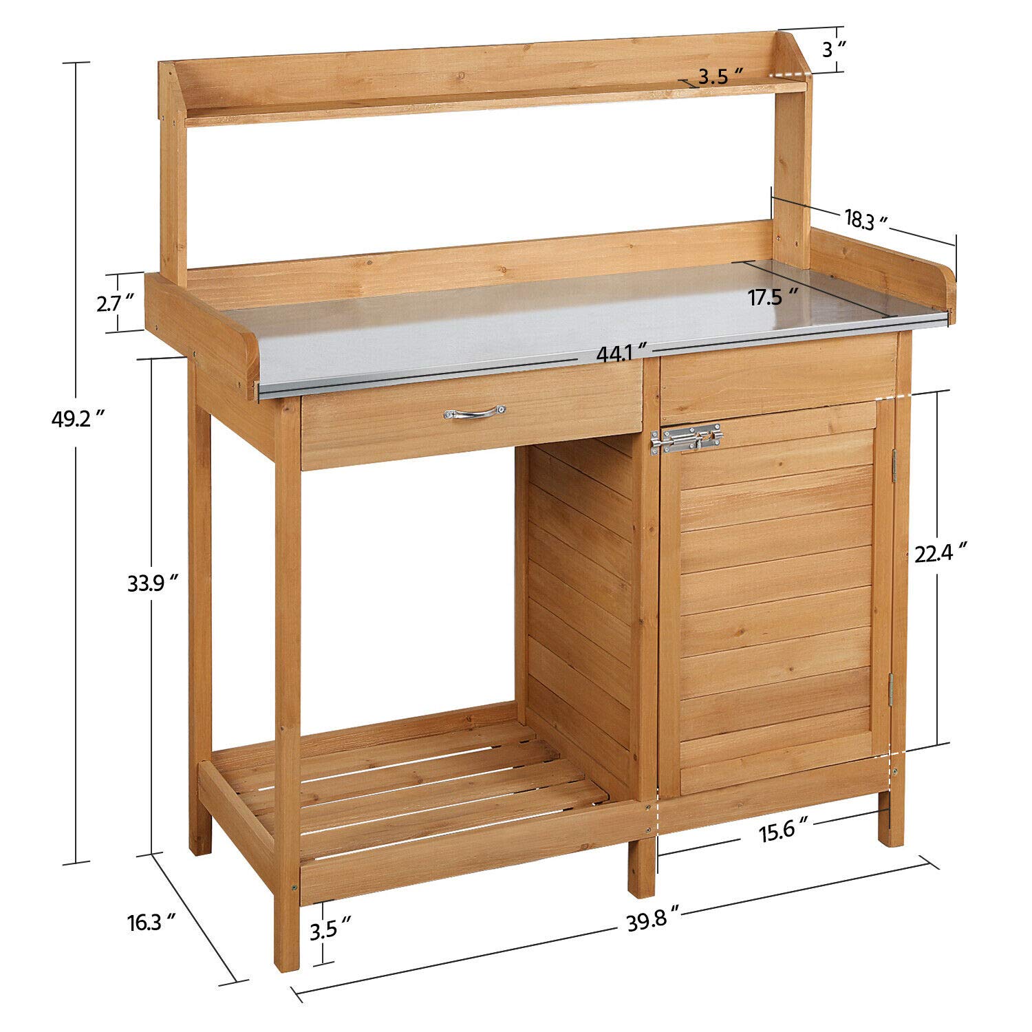 Durable Wooden Potting Bench with Storage Shelves & Cabinet - Heavy Duty Planting Work Table for Indoor & Outdoor Gardening - Perfect for Home Garden, Backyard, Patio, Greenhouse, Garage - Ideal for Potting Plants, Flowers & DIY Projects