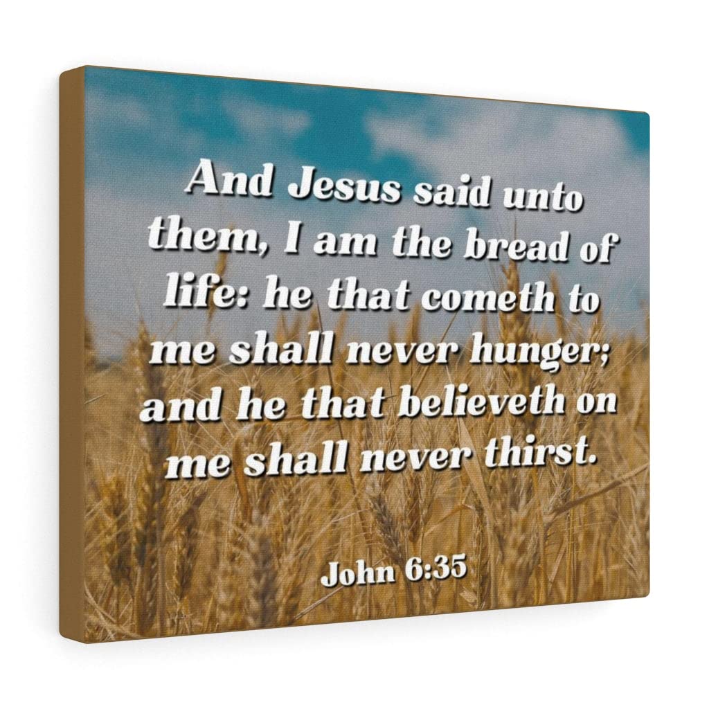 Bible Verse Wall Art - John 6:35 'Bread of Life' Christian Scripture Print - Ready to Hang Home Decor for Living Room, Bedroom & Church