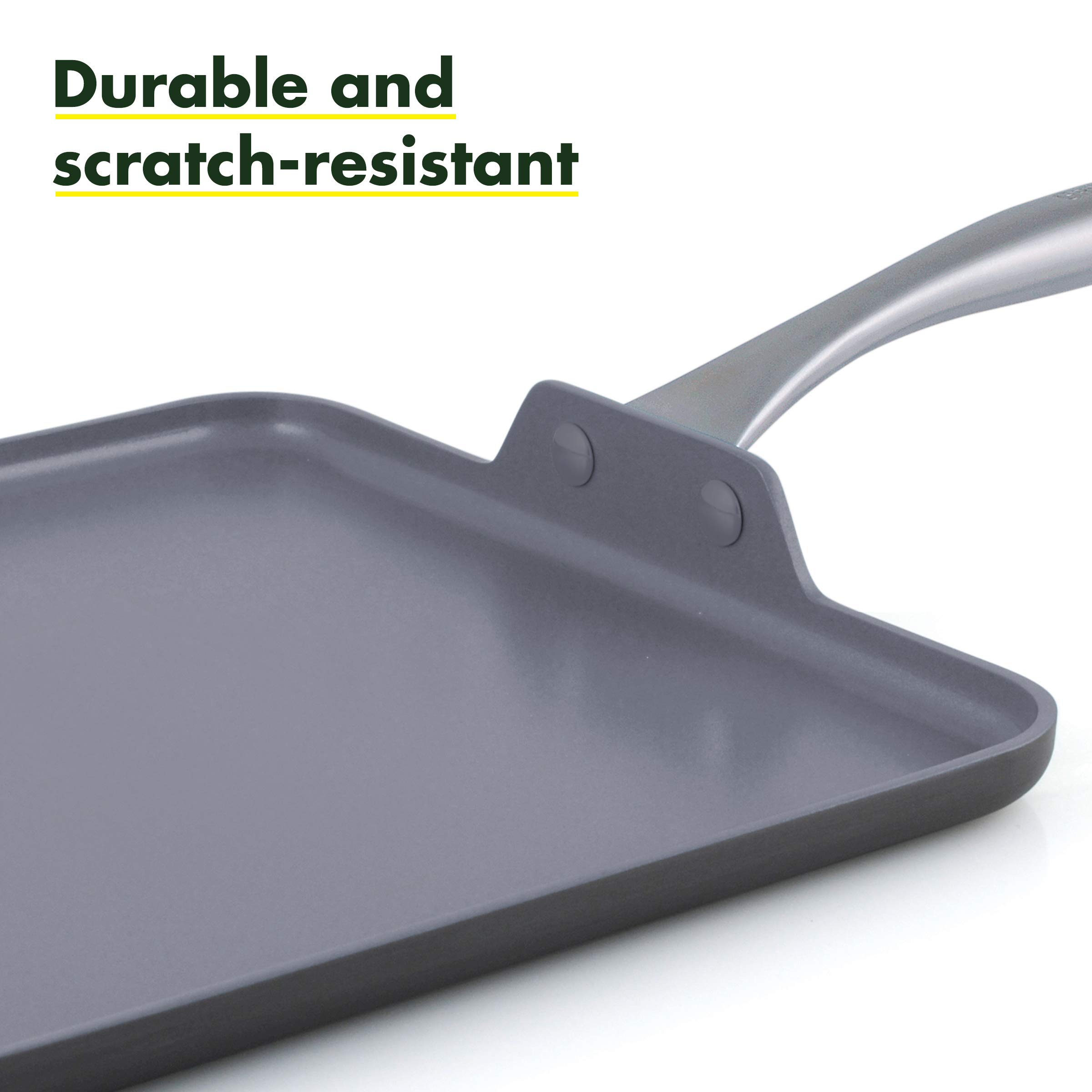 GreenPan Valencia Pro 11-Piece Non-Toxic Ceramic Nonstick Cookware Set with Square Griddle - Oven & Dishwasher Safe, PFAS-Free, Gray & Lima - Perfect for Healthy Cooking, Frying & Baking at Home