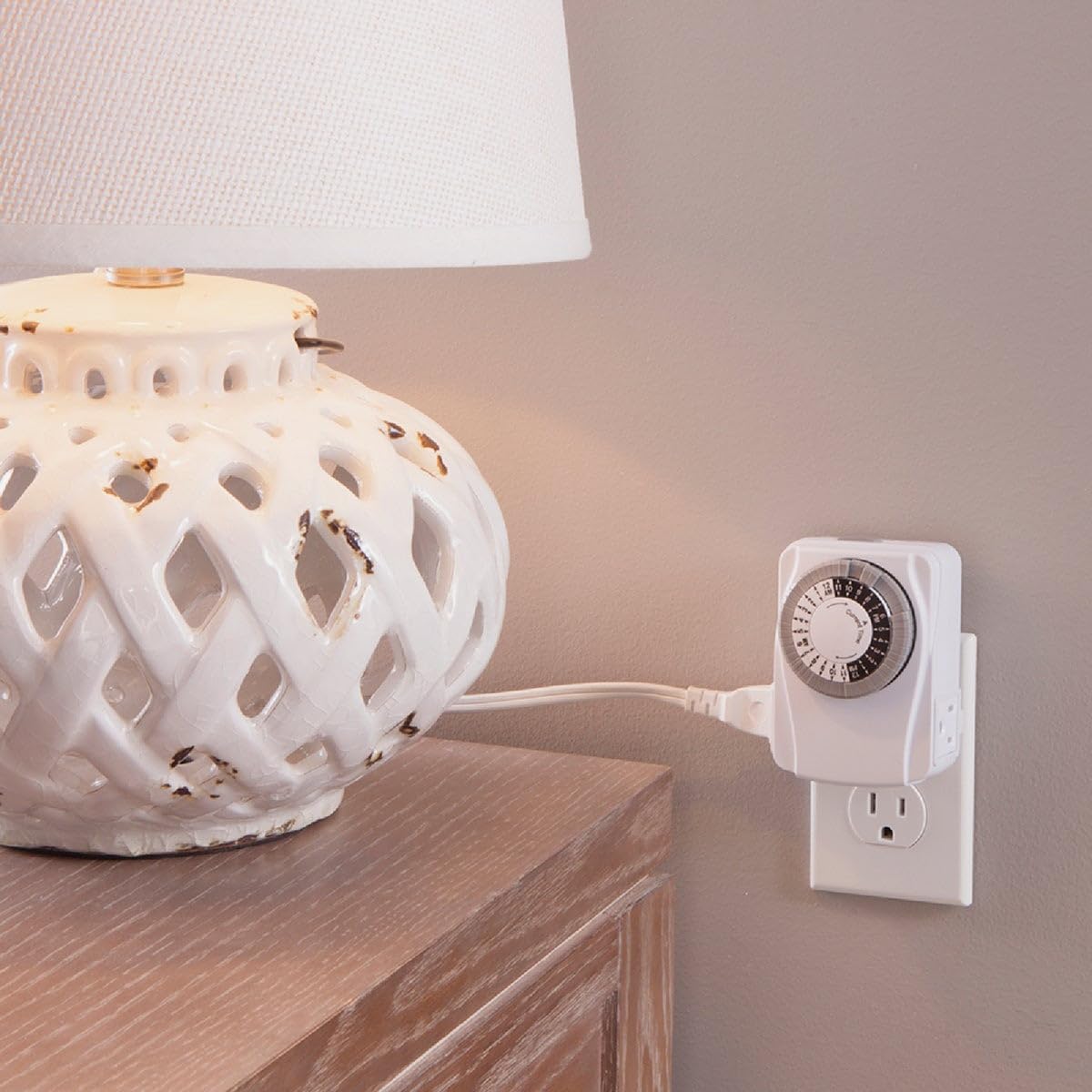 Prime Wire & Cable TNI2423 2-Outlet Wall Tap with 24-Hour Electro Mechanical Timer - Perfect for Holiday Lights, Home Appliances & Energy Savings