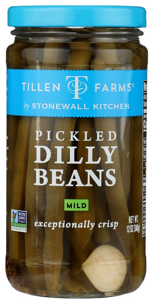 Tillen Farms Crispy Dilly Pickled Beans - 12 oz Jar (Pack of 6) - Tangy & Crunchy Snack for Salads, Charcuterie Boards & Healthy Eating