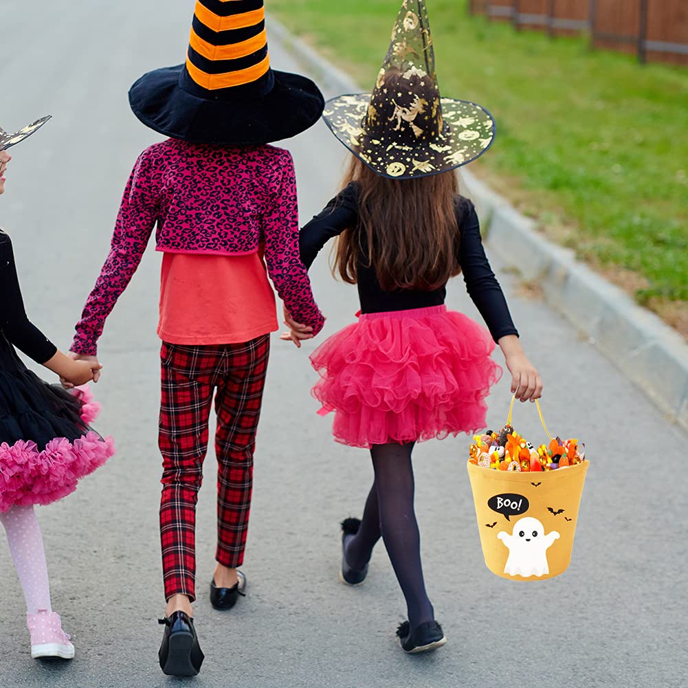 Halloween Trick or Treat Bags - Orange & Black Ghost Candy Buckets & Tote Bags for Kids Halloween Party Favors - Perfect for Trick-or-Treating, Costume Parties & Halloween Decorations