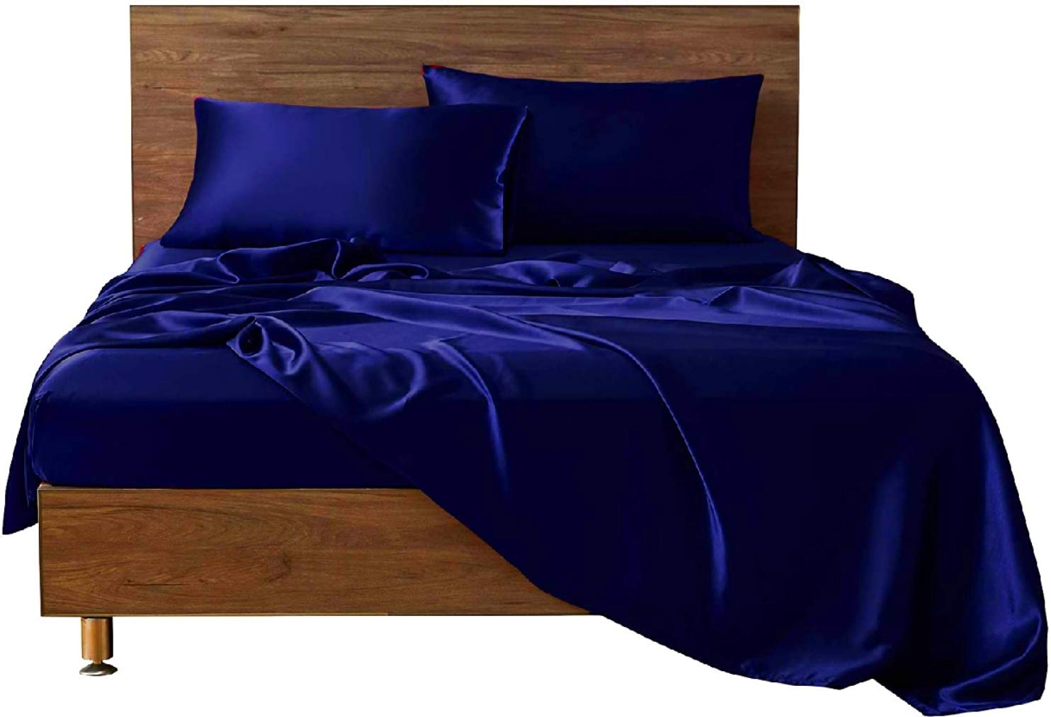 Luxury 6-Piece Royal Blue Silk Satin Bed Sheet Set - Queen Size (Flat Sheet, Fitted Sheet 15