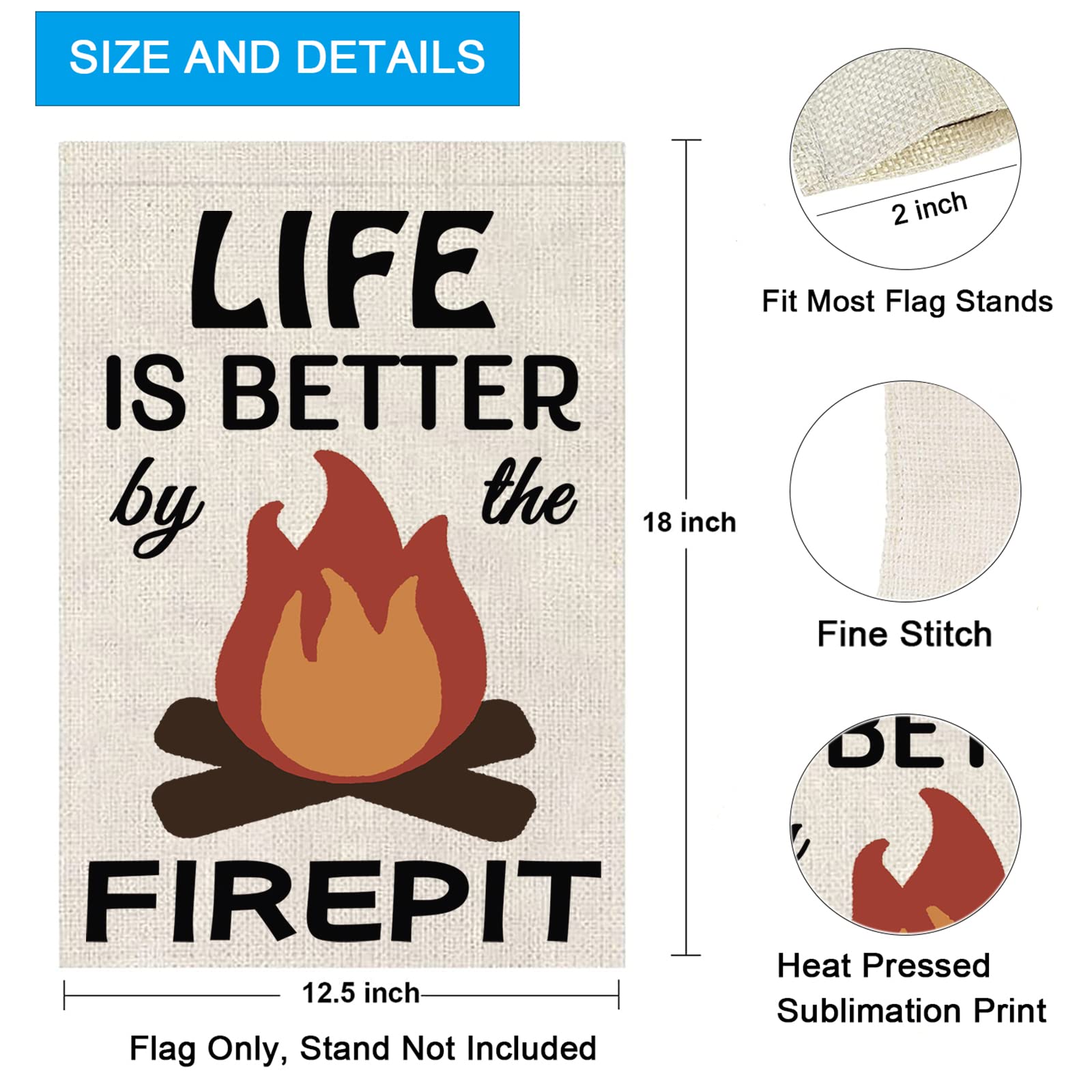 Camping Lover Gift - Life Is Better By The Firepit Themed Camper RV Flag for Outdoor Yard, House Banner & Lawn Decor - Perfect for Camping Trips, Backyard BBQs & Outdoor Parties