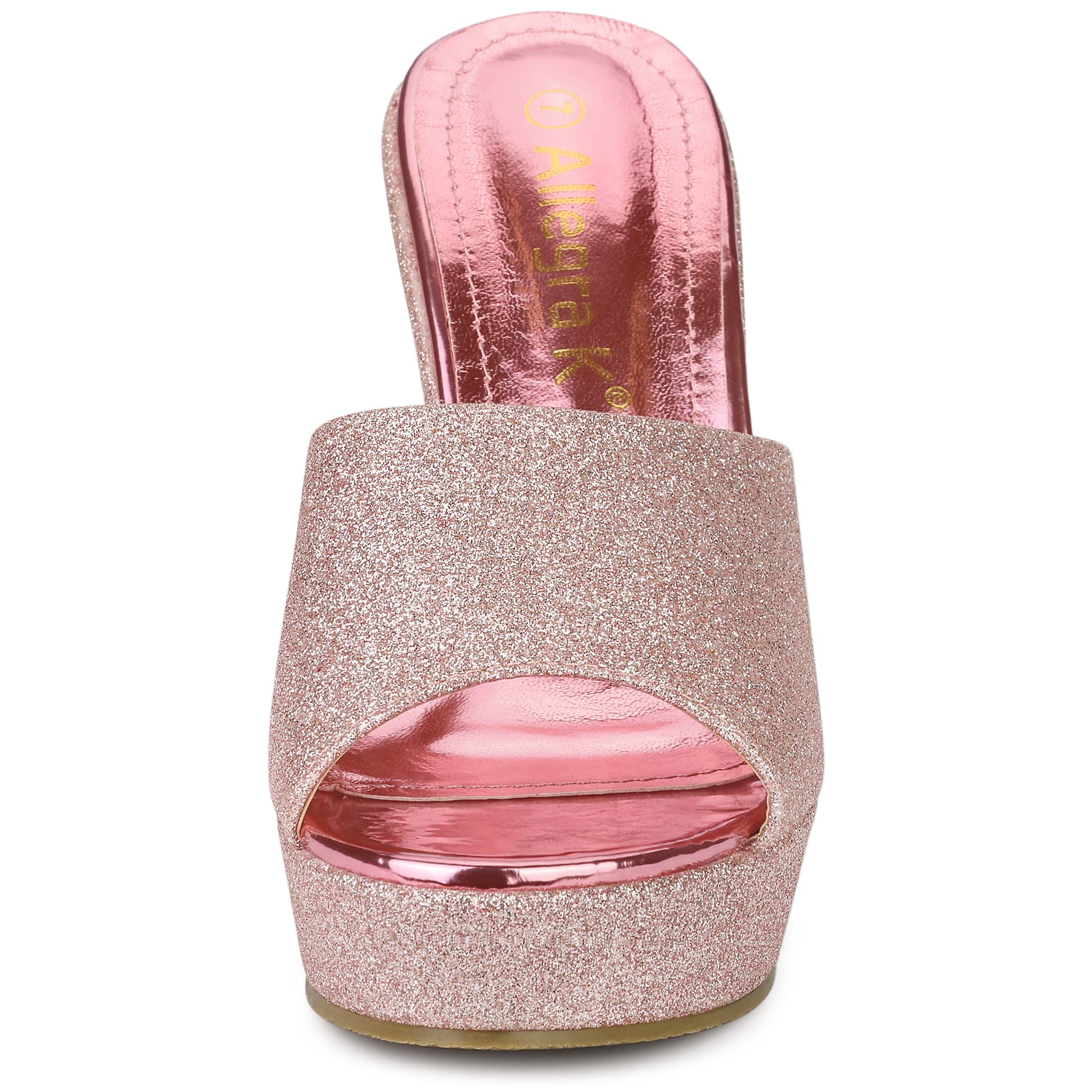 Allegra K Women's Glitter Platform Slip-On Wedge Heel Sandals - Comfortable Sparkly Dress Shoes for Party, Wedding & Evening Occasions