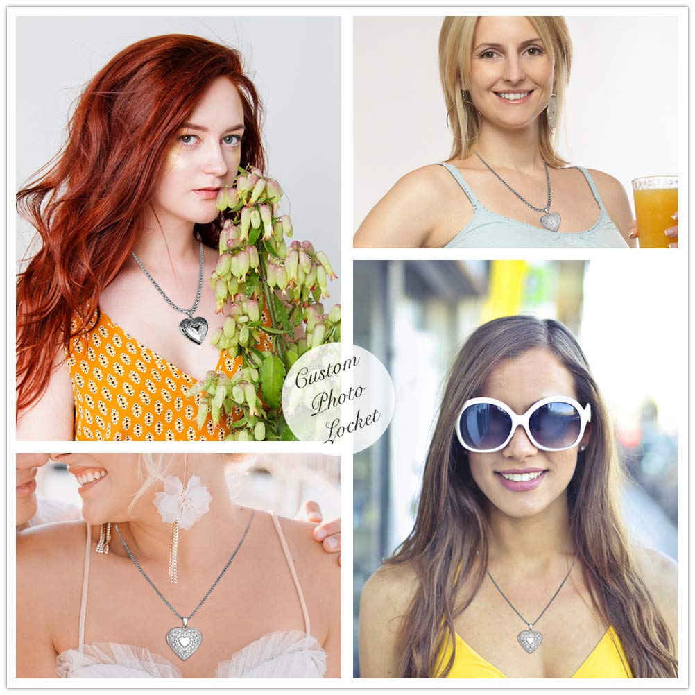 Personalized Heart Locket Necklace for Women - Custom Photo & Text Engraved Memory Pendant with Daisy Flower Design - Perfect Gift for Anniversary, Birthday & Valentine's Day