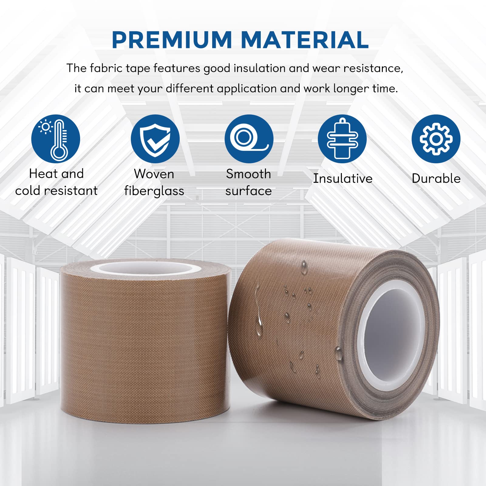 2 Inch x 30 Feet PTFE Coated Fiberglass Adhesive Tape - High Temperature Teflon Fabric Tape for Vacuum Sealer Machines & Hand Impulse Sealers | Compatible with FoodSaver, Seal-A-Meal, Weston, Cabela's | Perfect for Food Packaging, Insulation & DIY Projects