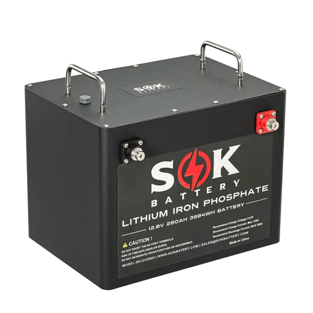 12V 280Ah LiFePO4 Deep Cycle Battery with Built-in Heater & Bluetooth - Solar Power, RV, Marine, Off-Grid Energy Storage - SOK Battery