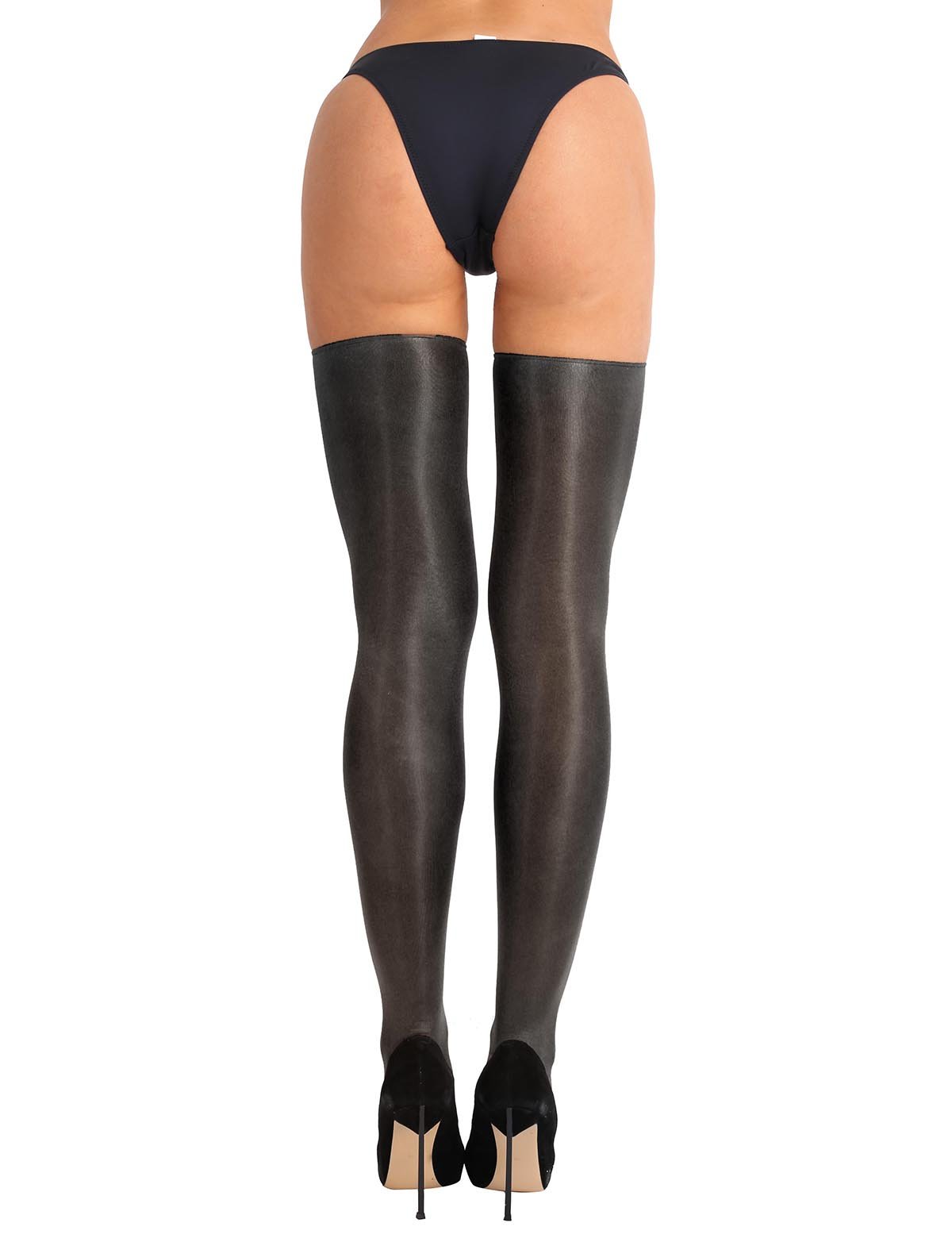 JanJean Women's Shiny Oil Hold Up Stockings - Thigh High Silk Long Socks for Rave Parties & Clubwear (Black, One Size) - Perfect for Nightclubs, Cosplay & Festive Occasions