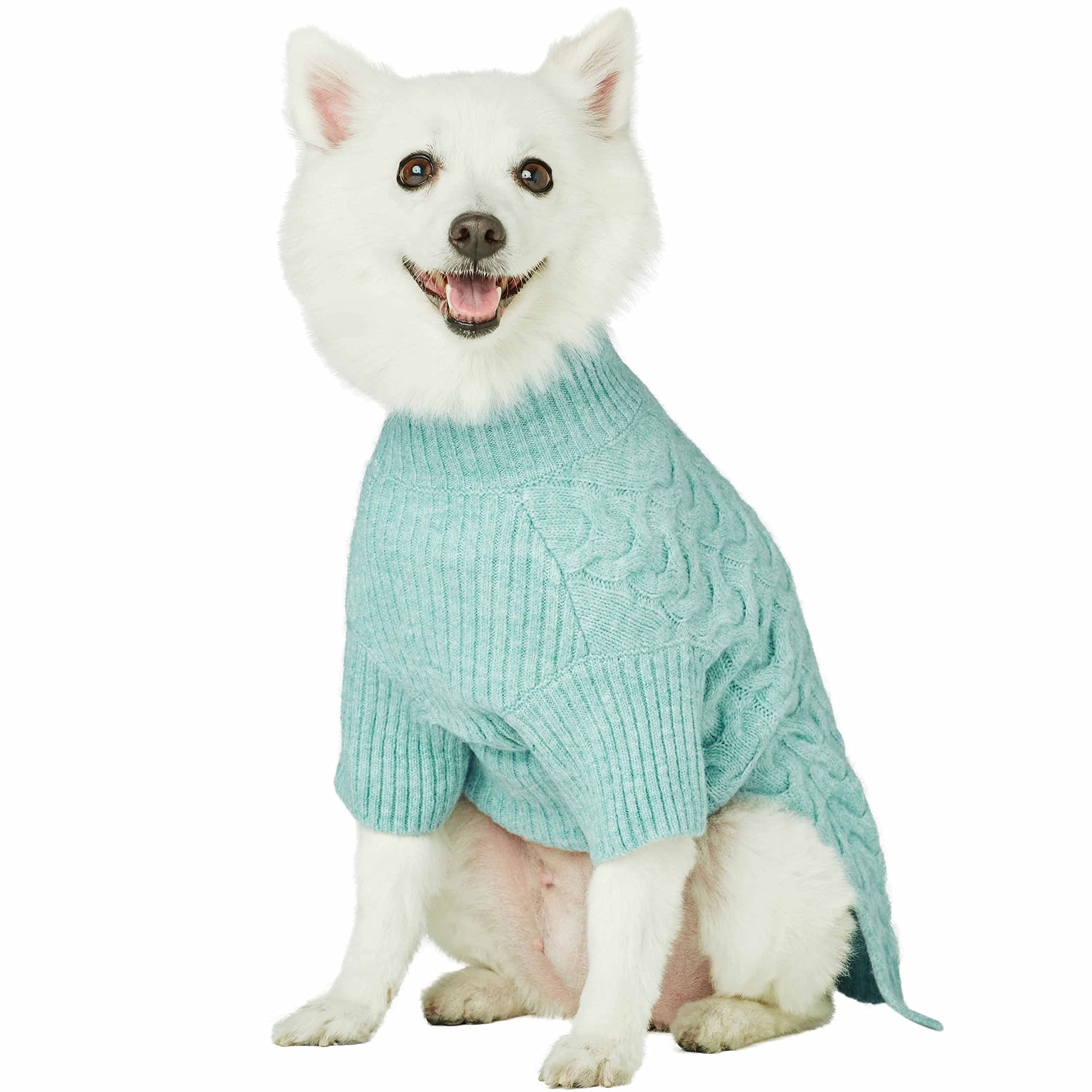 Blueberry Pet 2023 Classic Fuzzy Knit Turtle Neck Dog Sweater - Heathered Jade, 10