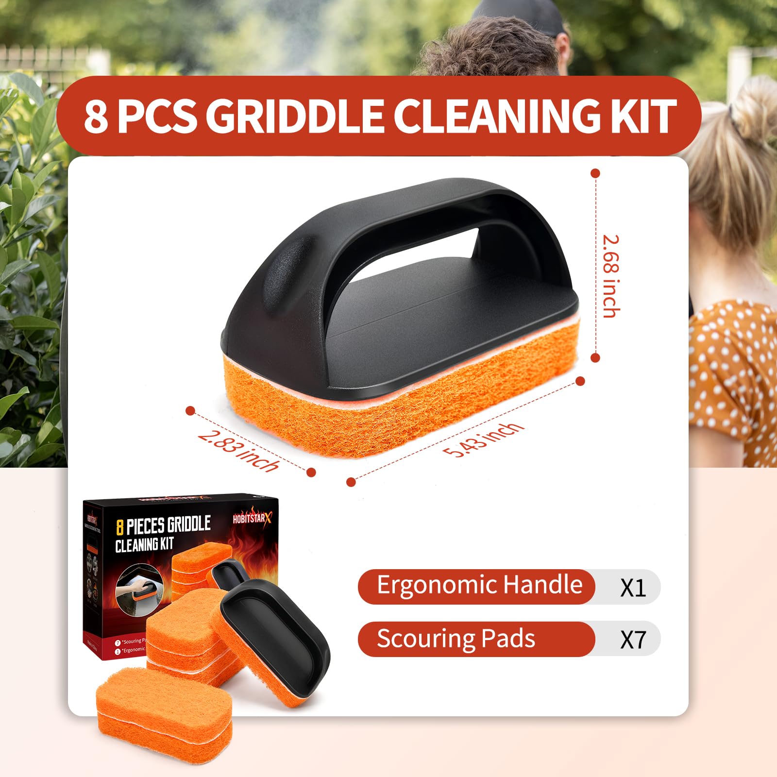**Blackstone Griddle Cleaning Kit - Non-Scratch Scouring Pads & Handle for Flat Top Grill - 7-Piece Grill Scrubber Set for Hot or Cold Surfaces - Perfect for Outdoor Cooking & BBQ Maintenance**