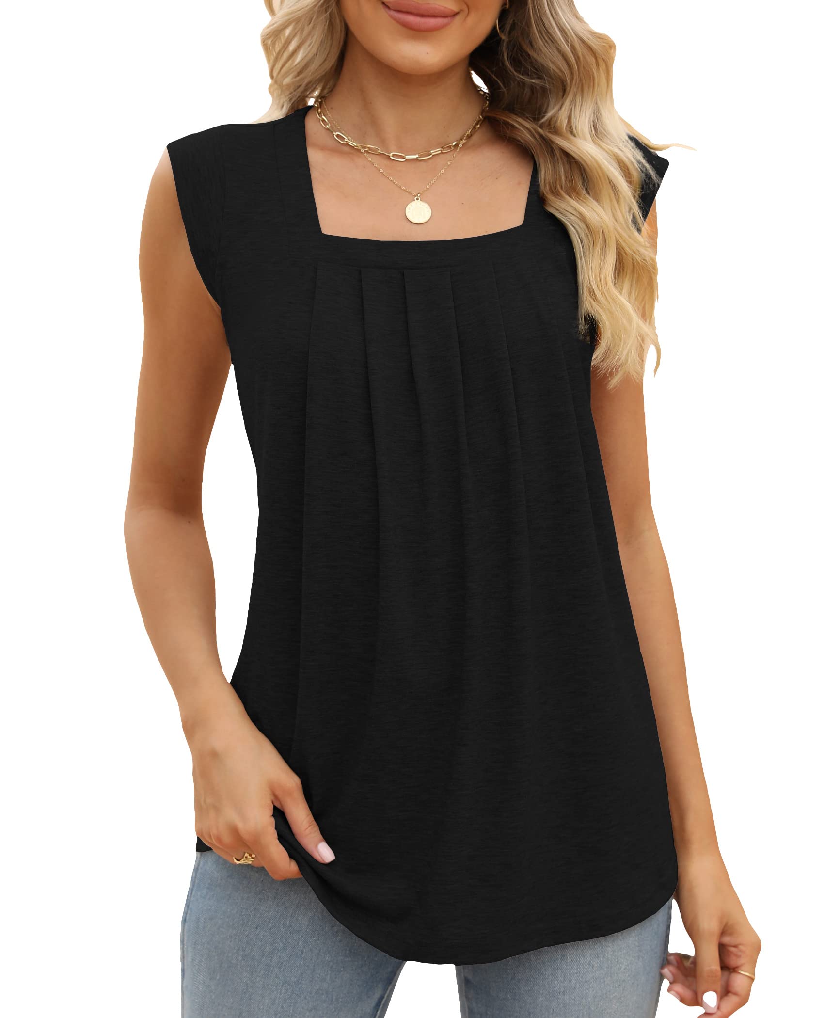 Women's Summer Square Neck Sleeveless T-Shirt - Loose Casual Tunic Top for Leggings | Breathable Tank Tops for Yoga, Workout & Everyday Wear