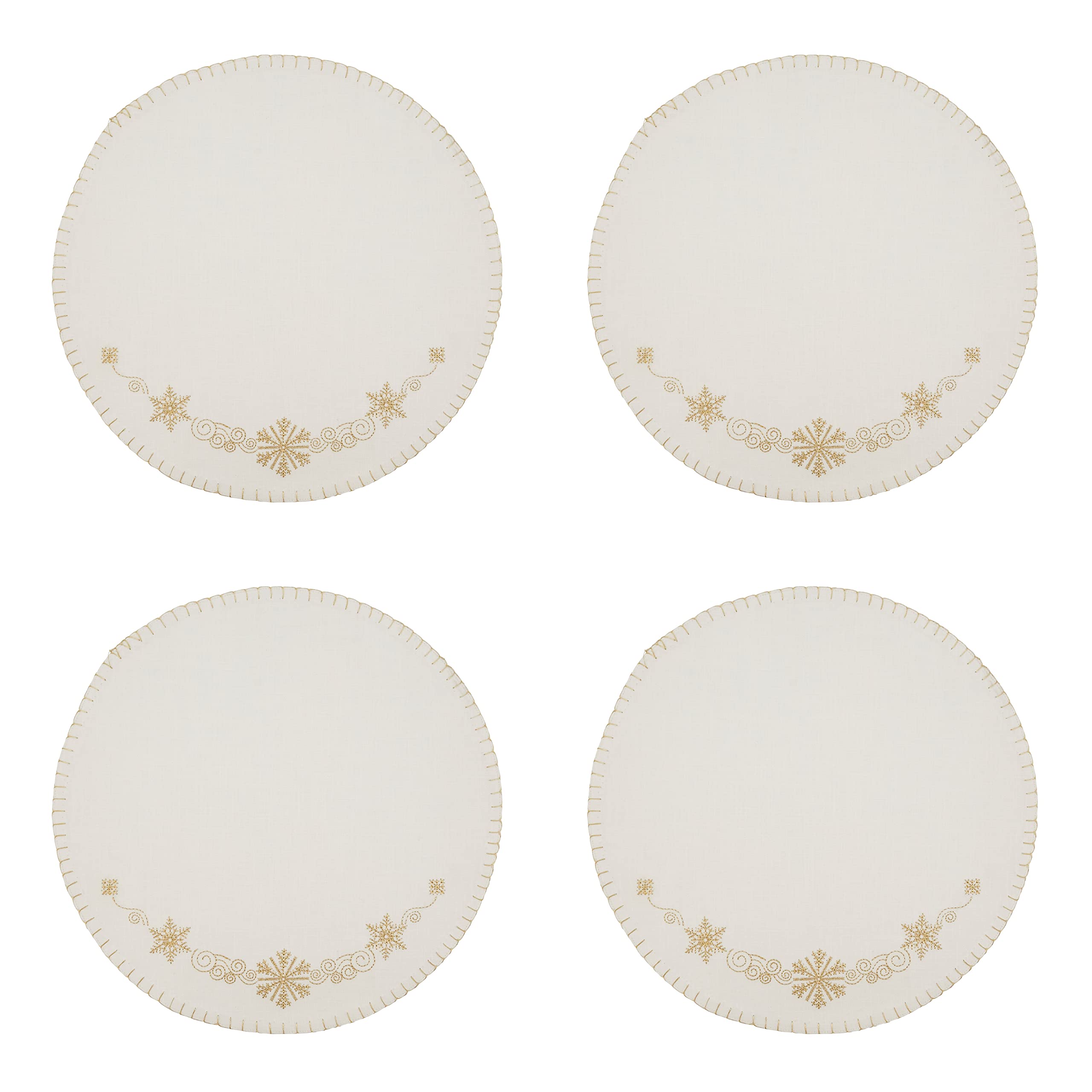 Embroidered Snowflakes Placemats Set of 4 - Holiday Table Decor for Christmas Dinner, Winter Party & Seasonal Home Decor