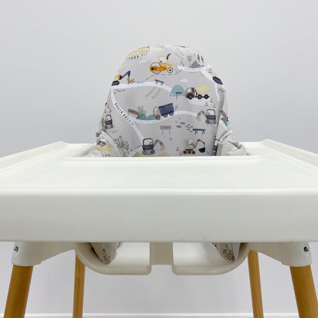 Waterproof IKEA High Chair Cover with Diggerland Print - Durable & Easy to Clean for Baby Feeding Time and Playtime